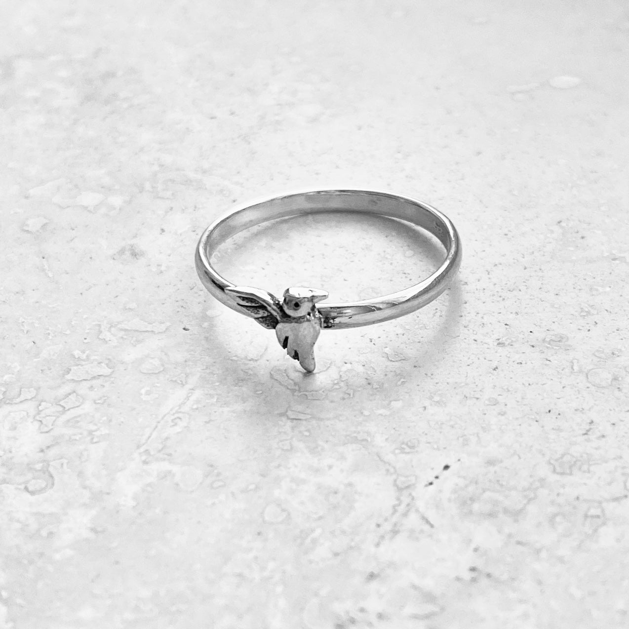 Sterling Silver Minimalist Hummingbird Ring, Silver Rings, Animal Ring