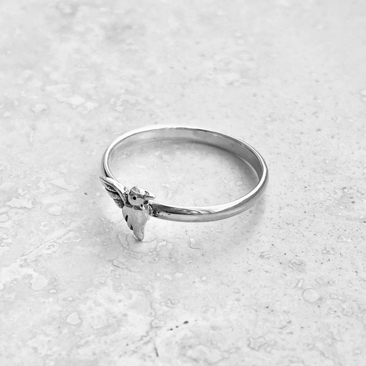 Sterling Silver Minimalist Hummingbird Ring, Silver Rings, Animal Ring