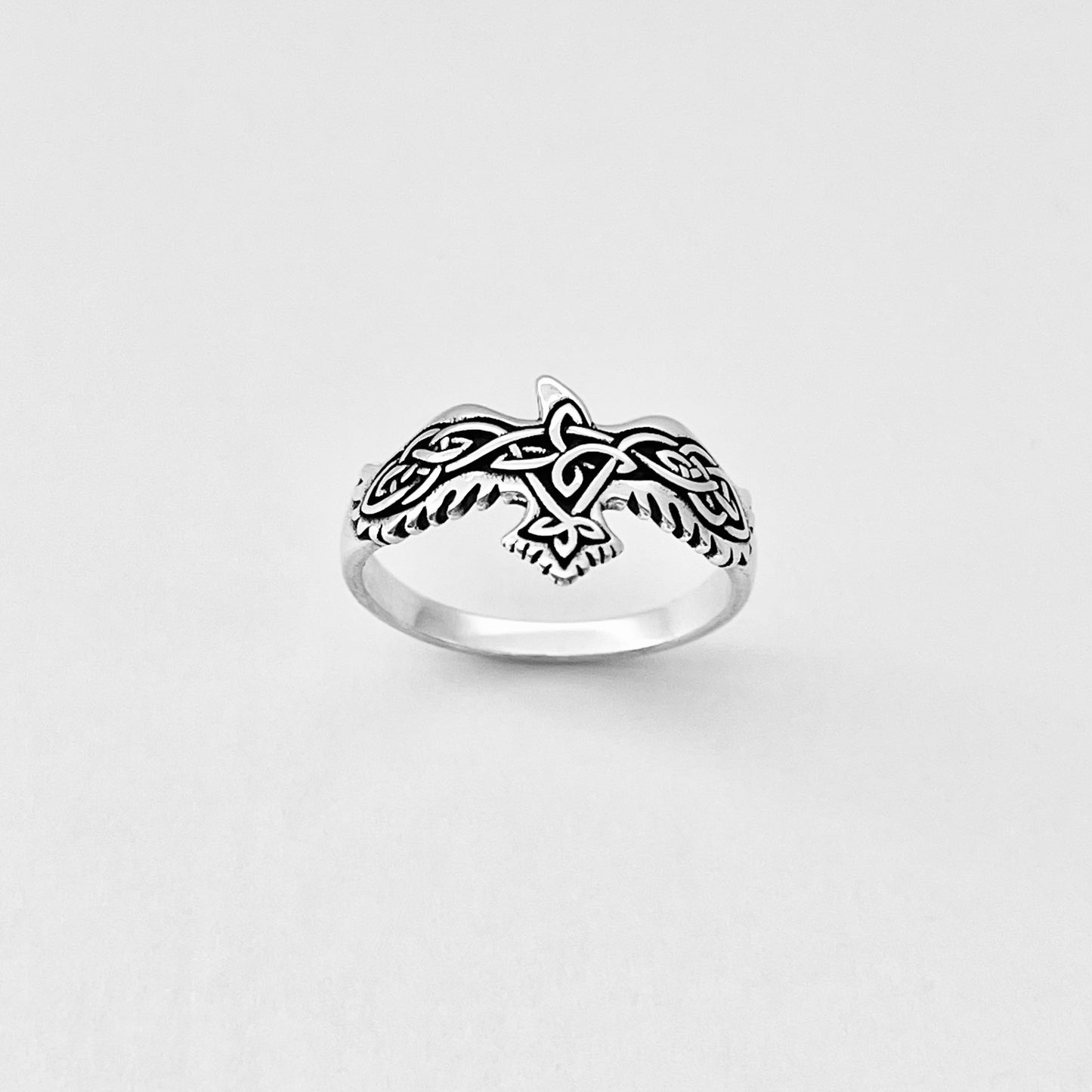 Sterling Silver Celtic Eagle Bird Ring, Spirit Animals, Trinity Knots Jewelry