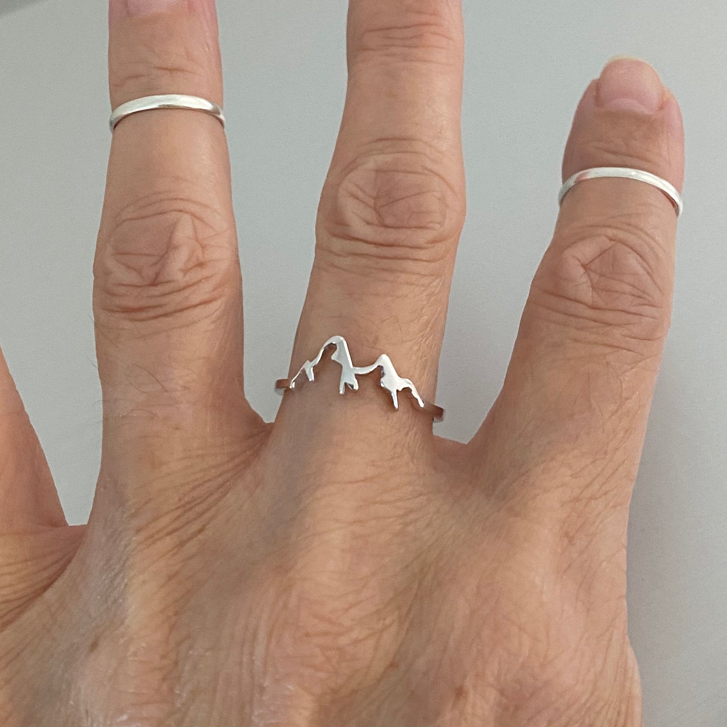 Sterling Silver Small Delicate Mountain Ring, Hiking Silver Rings, Desert Ring