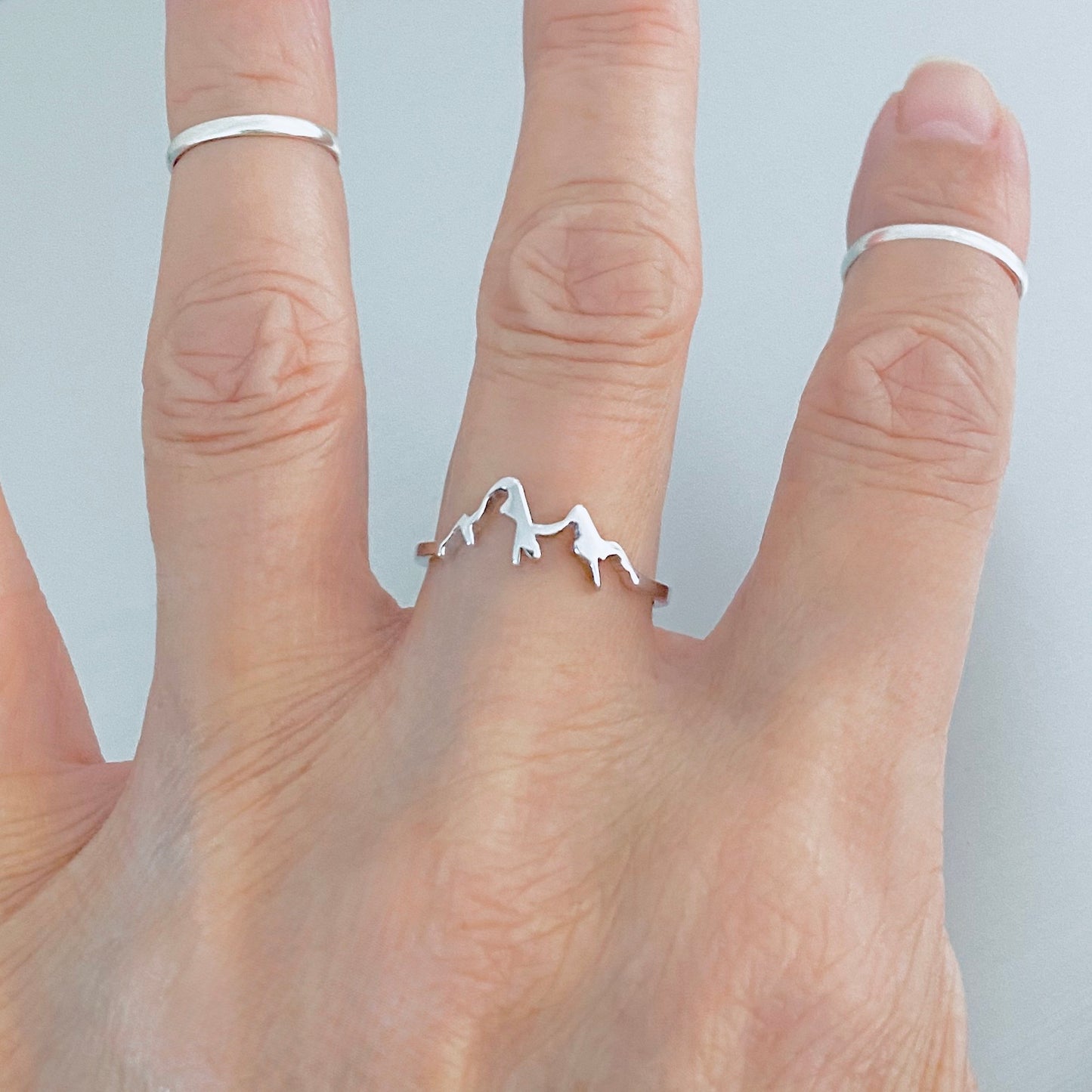 Sterling Silver Small Delicate Mountain Ring, Dainty Desert Hiking Nature Silver Rings