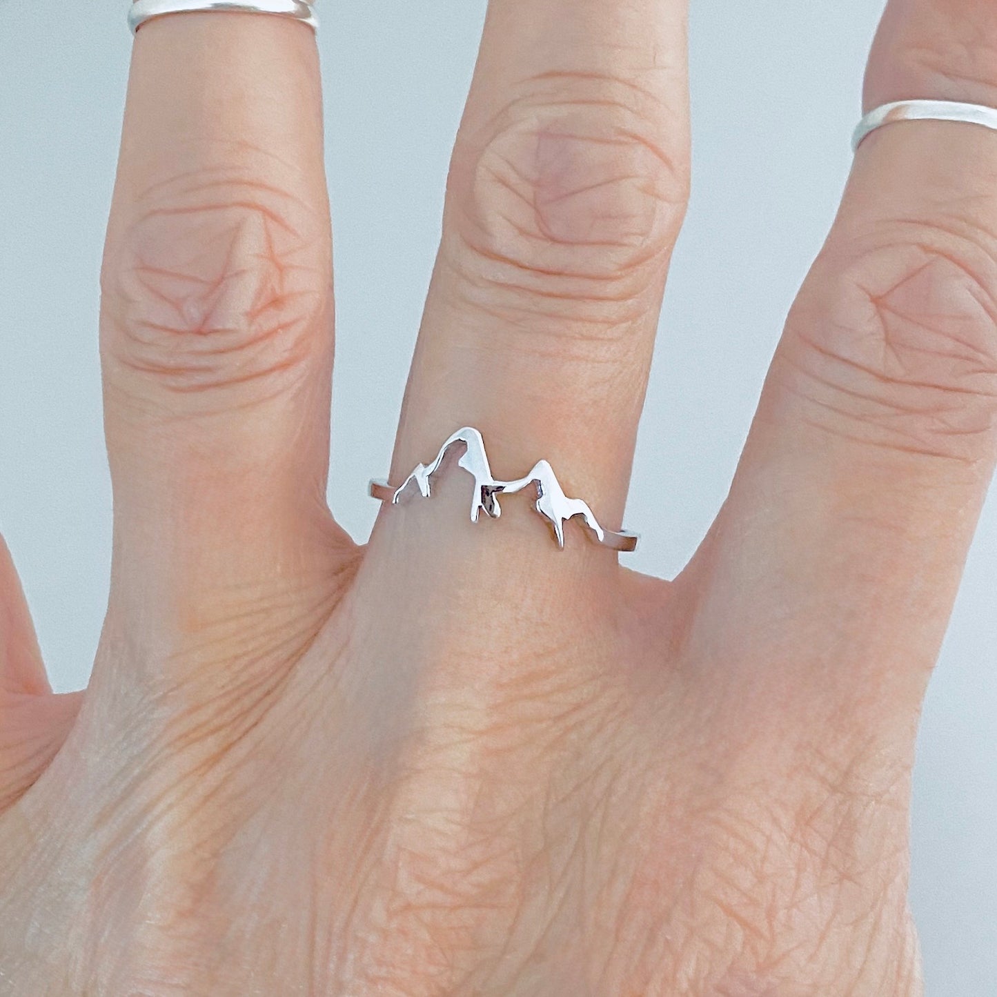 Sterling Silver Small Delicate Mountain Ring, Dainty Desert Hiking Nature Silver Rings
