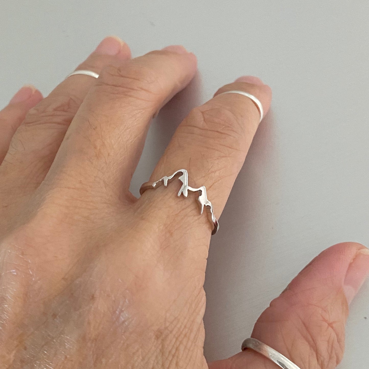 Sterling Silver Small Delicate Mountain Ring, Hiking Silver Rings, Desert Ring