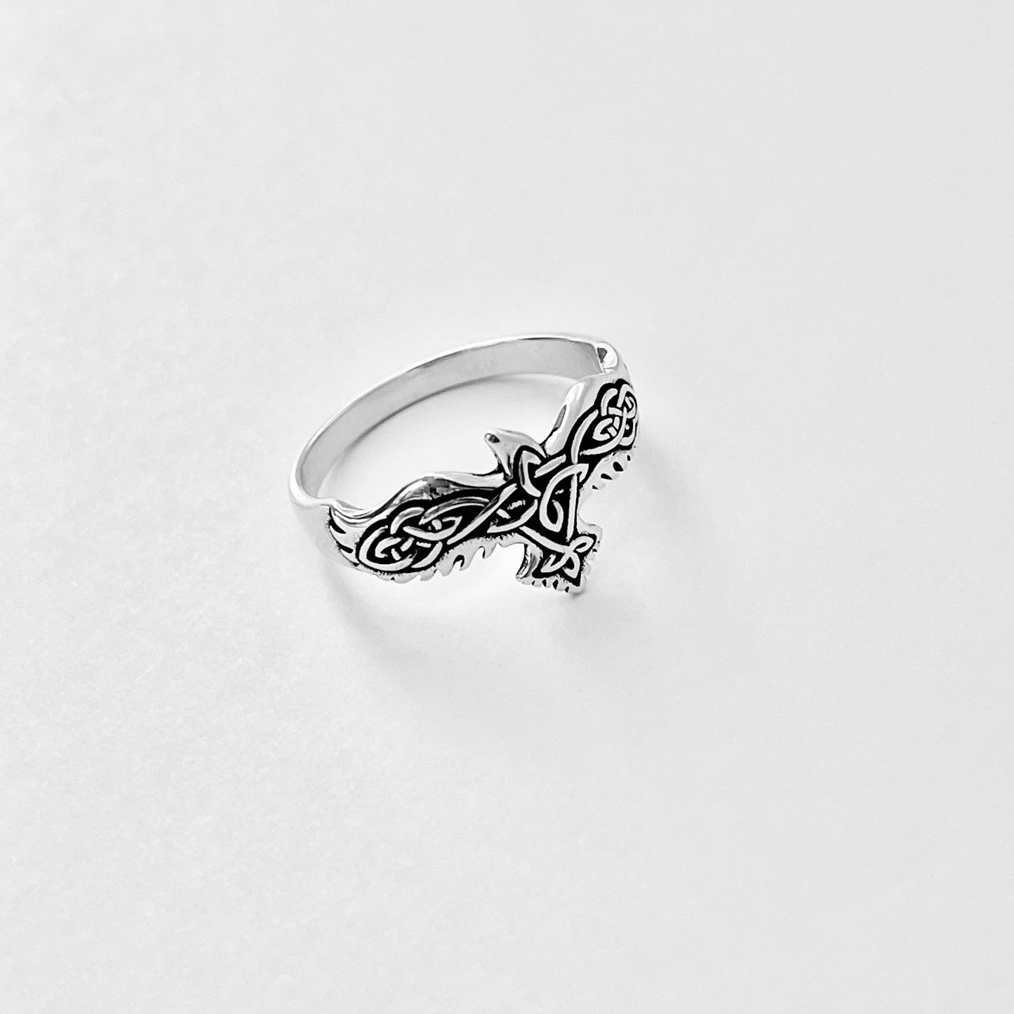 Sterling Silver Celtic Eagle Bird Ring, Spirit Animals, Trinity Knots Jewelry