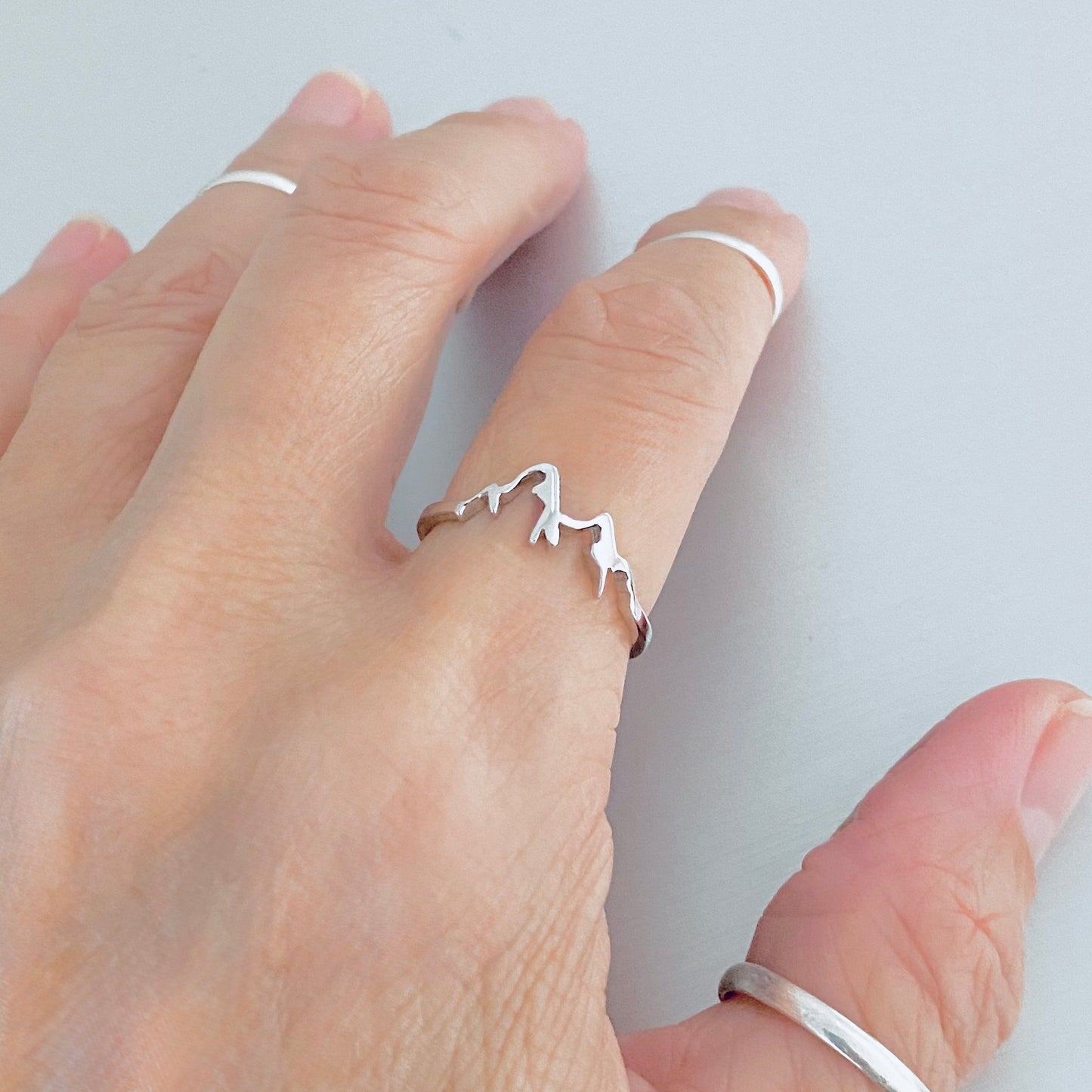 Sterling Silver Small Delicate Mountain Ring, Dainty Desert Hiking Nature Silver Rings