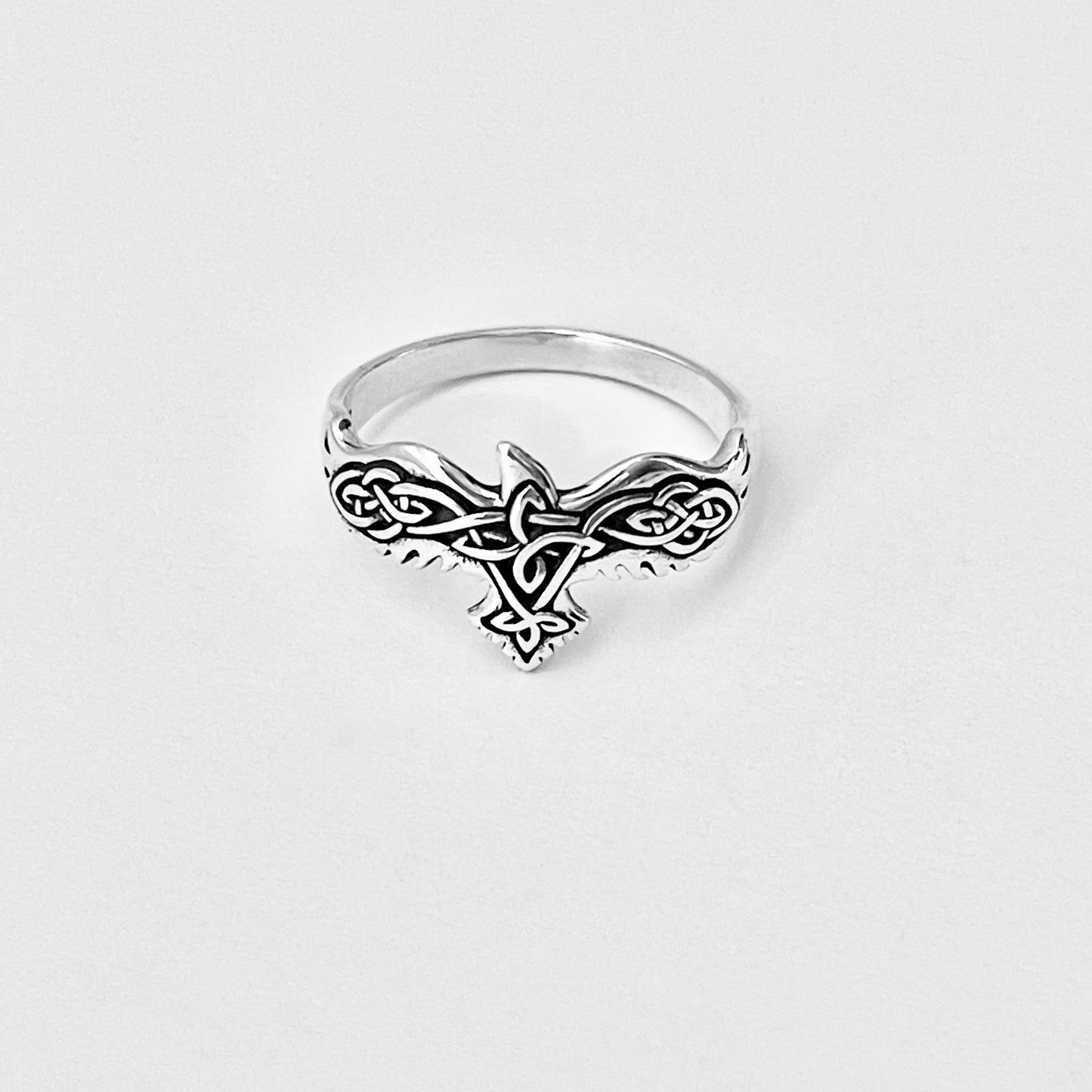 Sterling Silver Celtic Eagle Bird Ring, Spirit Animals, Trinity Knots Jewelry