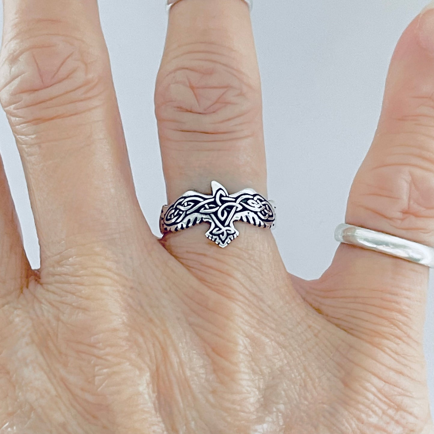Sterling Silver Celtic Eagle Bird Ring, Spirit Animals, Trinity Knots Jewelry