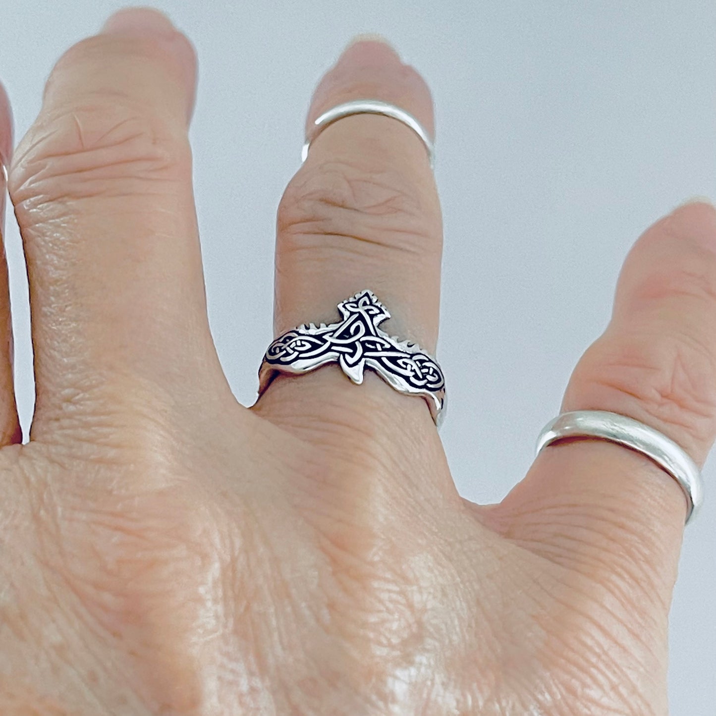 Sterling Silver Celtic Eagle Bird Ring, Spirit Animals, Trinity Knots Jewelry