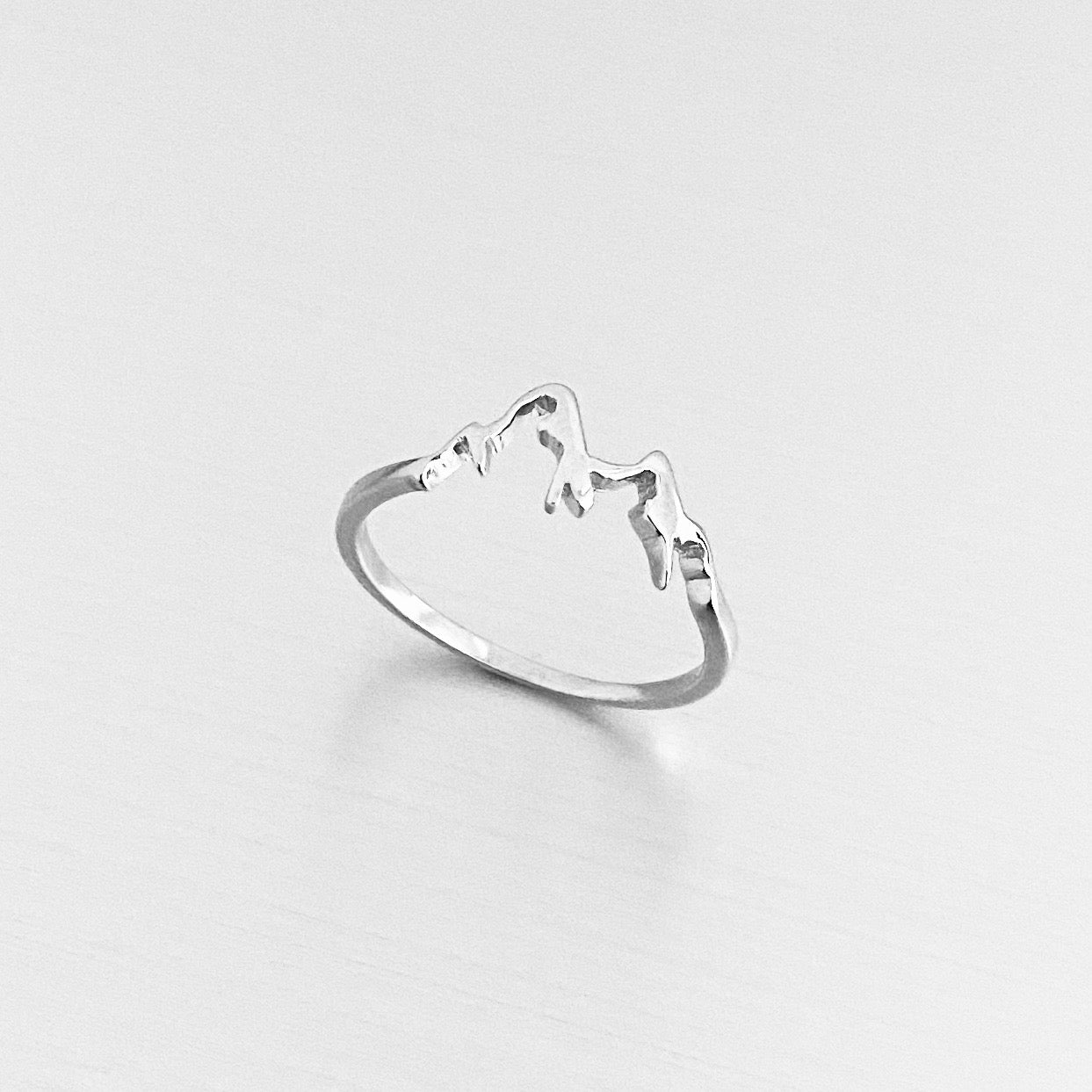 Sterling Silver Small Delicate Mountain Ring, Dainty Desert Hiking Nature Silver Rings