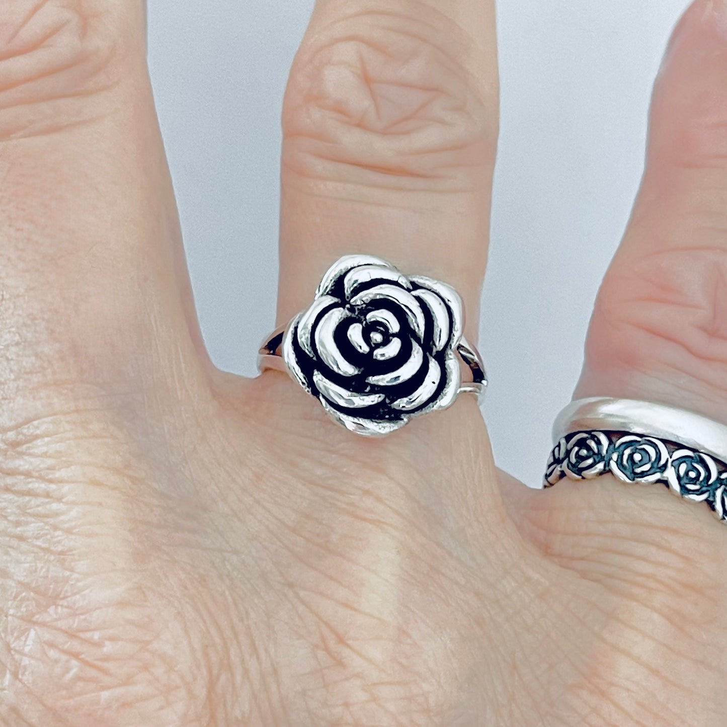 Sterling Silver Simple Statement Rose Ring – Floral Love Silver Rings