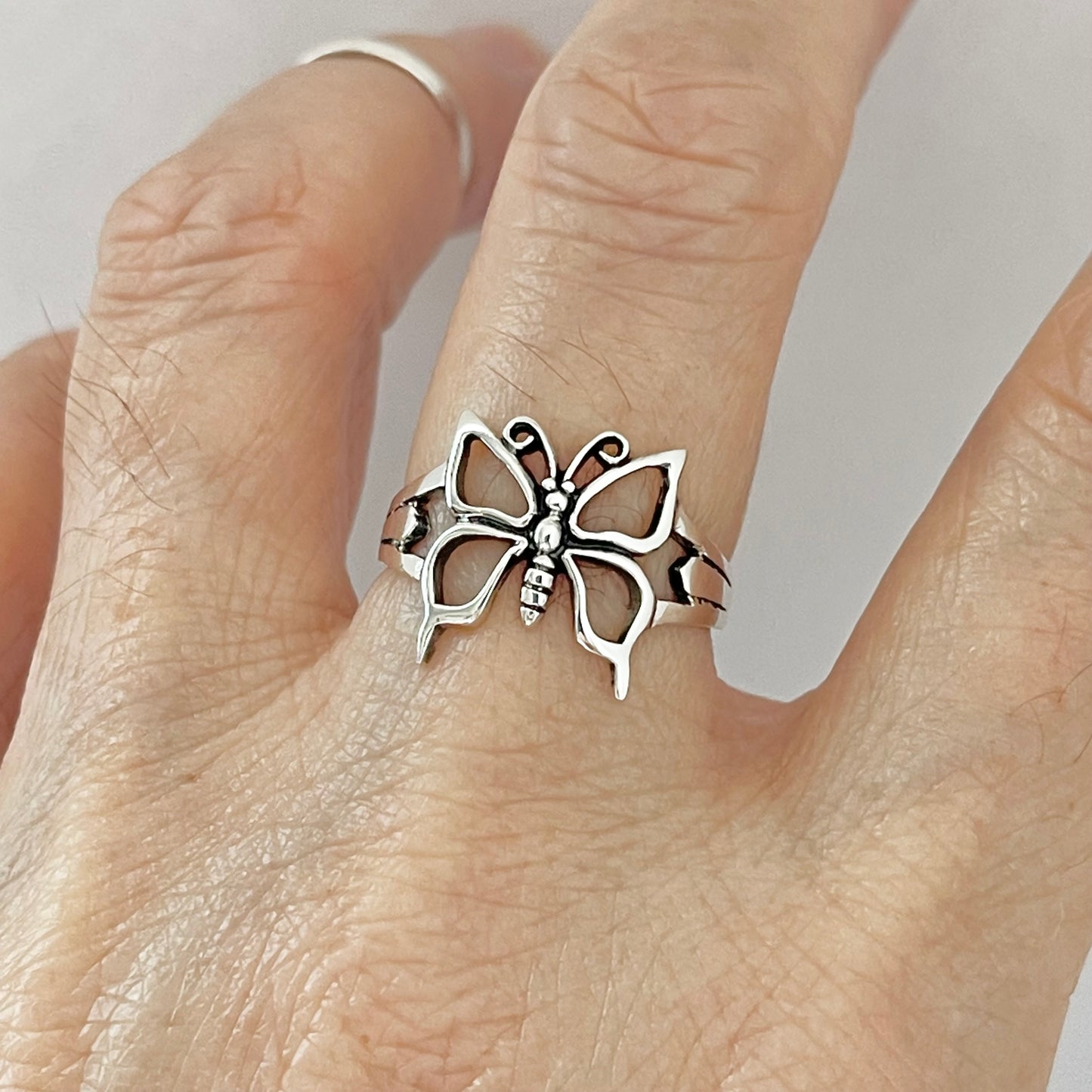 Sterling Silver Large Butterfly Ring, Caterpillar Silver Rings, Spirit Bug Ring