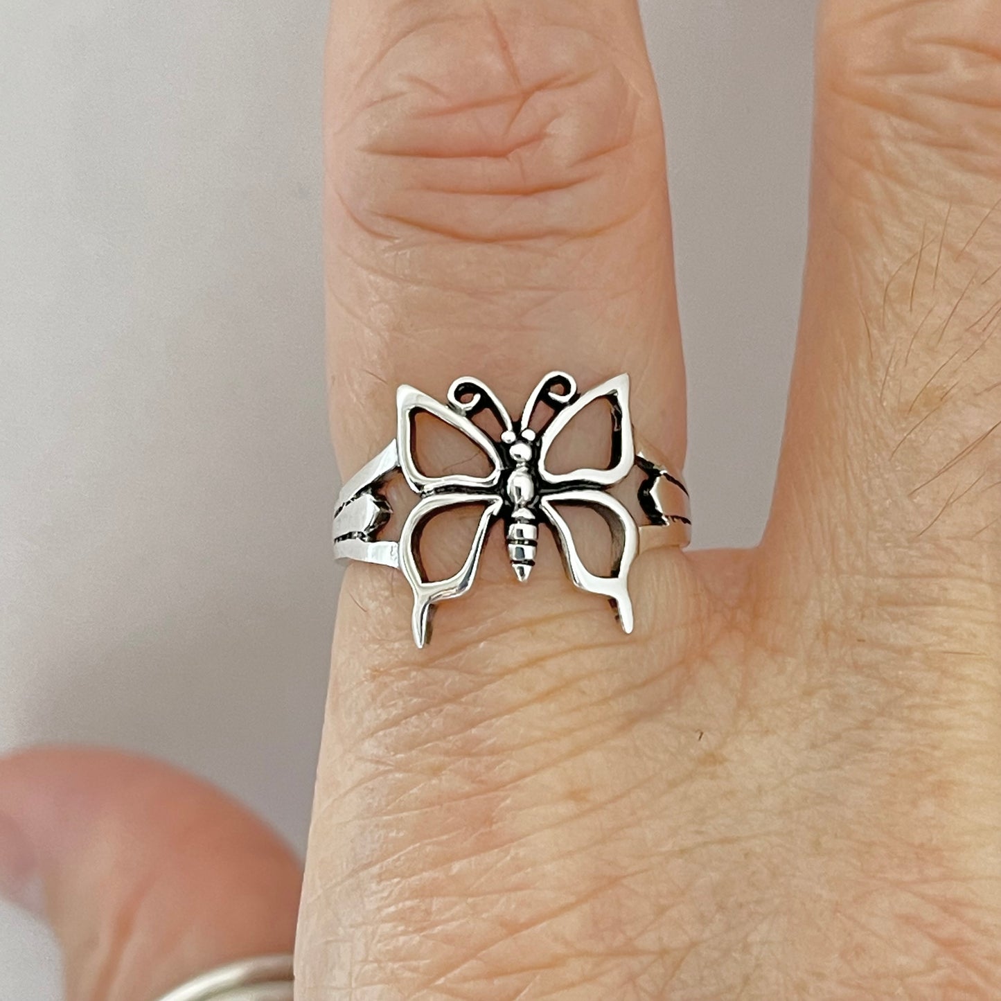 Sterling Silver Large Butterfly Ring, Caterpillar Silver Rings, Spirit Bug Ring