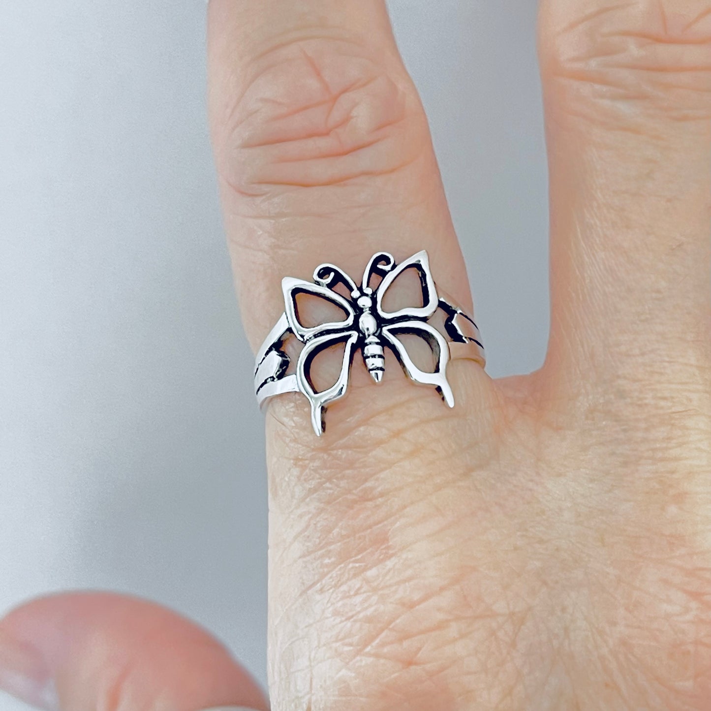 Sterling Silver Large Thin Butterfly Ring – Spirit Bug Nature Statement Silver Rings