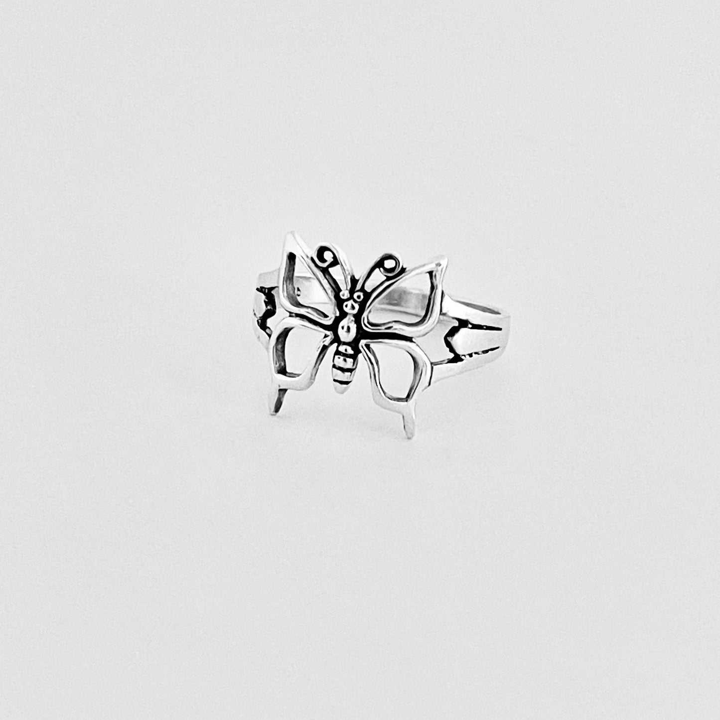 Sterling Silver Large Thin Butterfly Ring – Spirit Bug Nature Statement Silver Rings
