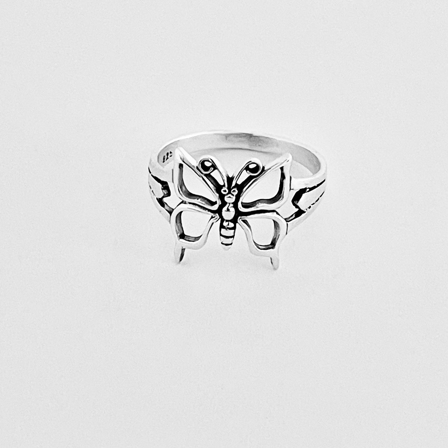 Sterling Silver Large Thin Butterfly Ring – Spirit Bug Nature Statement Silver Rings