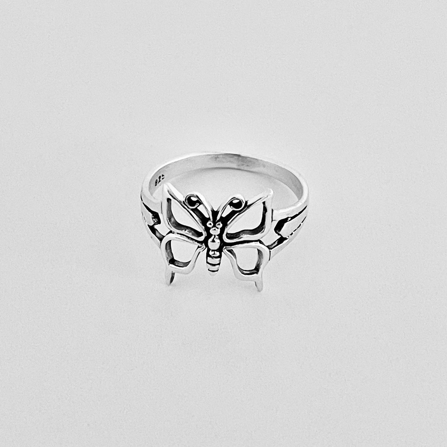 Sterling Silver Large Butterfly Ring, Caterpillar Silver Rings, Spirit Bug Ring