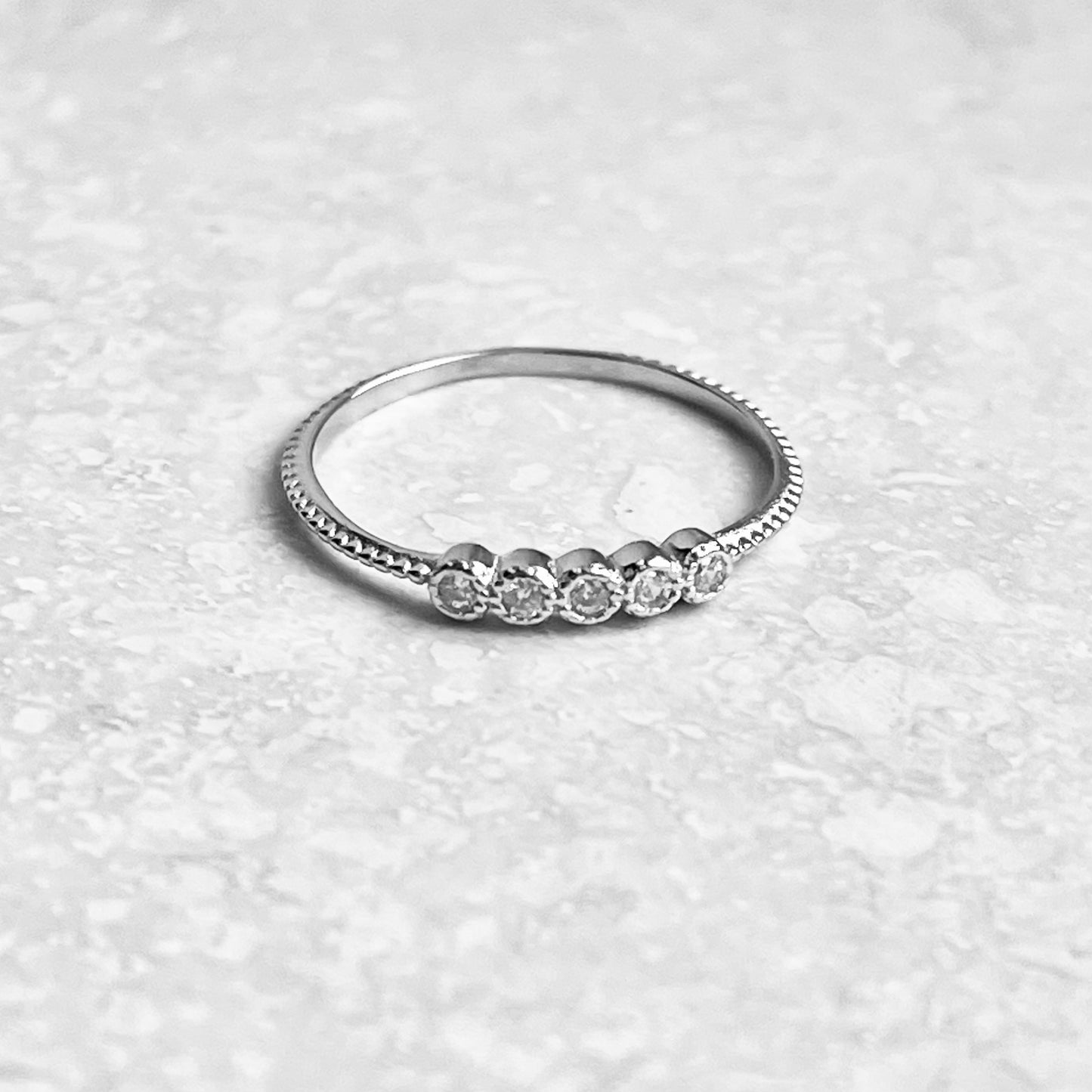 Sterling Silver 5 Little Small Round Clear CZ Ring, Minimalist Rings, Silver Band