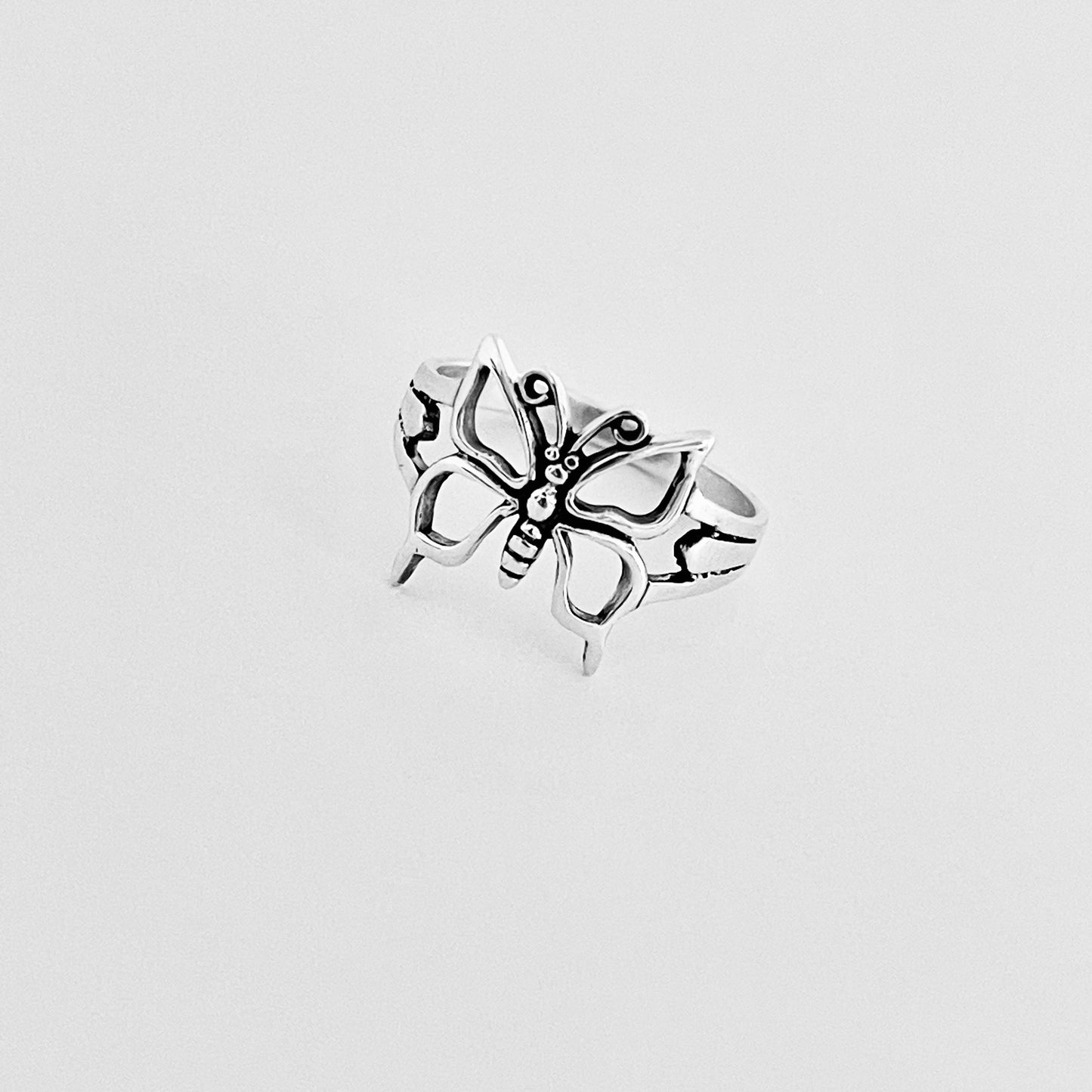 Sterling Silver Large Thin Butterfly Ring – Spirit Bug Nature Statement Silver Rings