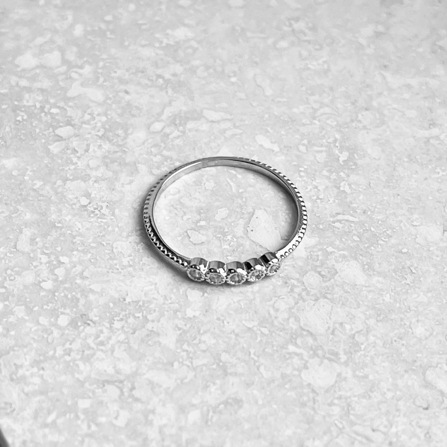 Sterling Silver 5 Little Small Round Clear CZ Ring, Minimalist Rings, Silver Band