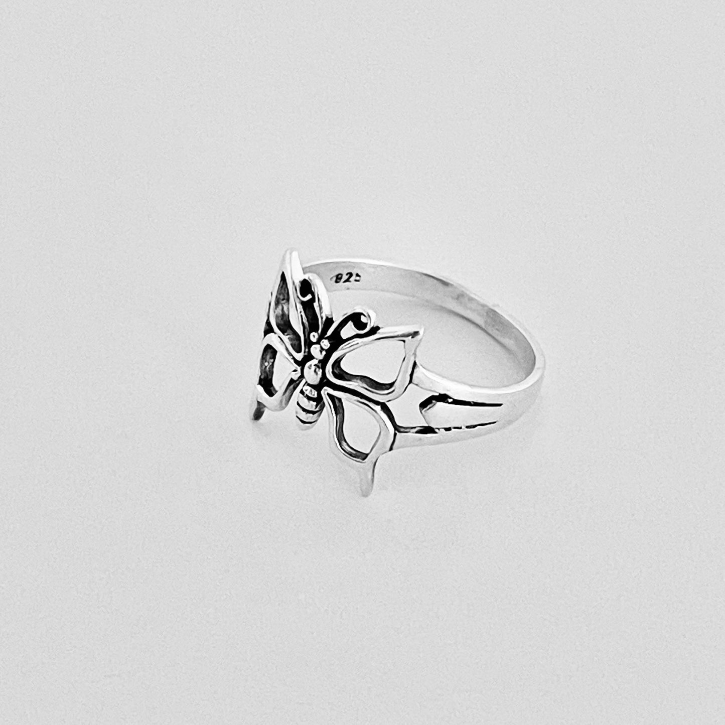 Sterling Silver Large Butterfly Ring, Caterpillar Silver Rings, Spirit Bug Ring