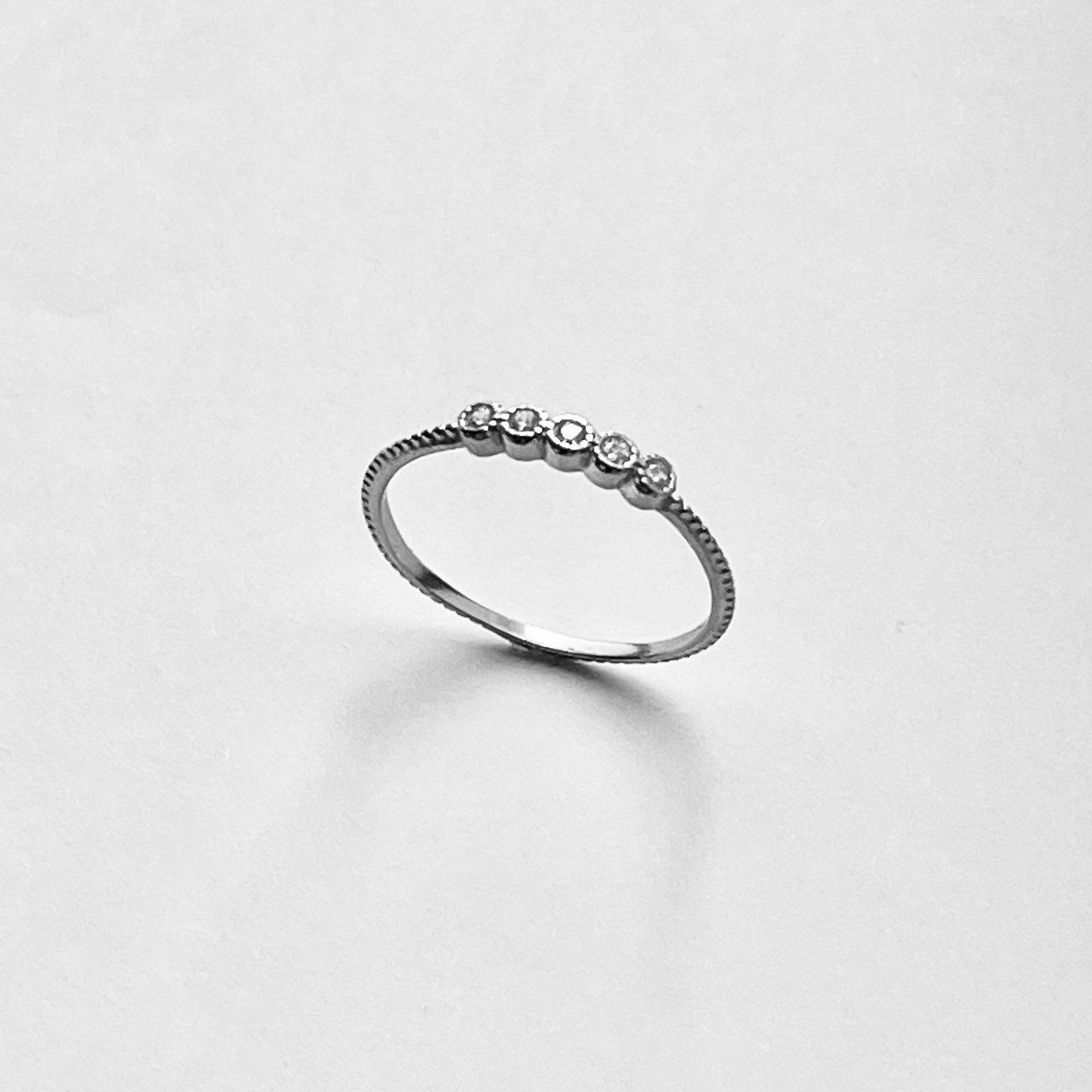 Sterling Silver 5 Little Small Round Clear CZ Ring, Minimalist Rings, Silver Band