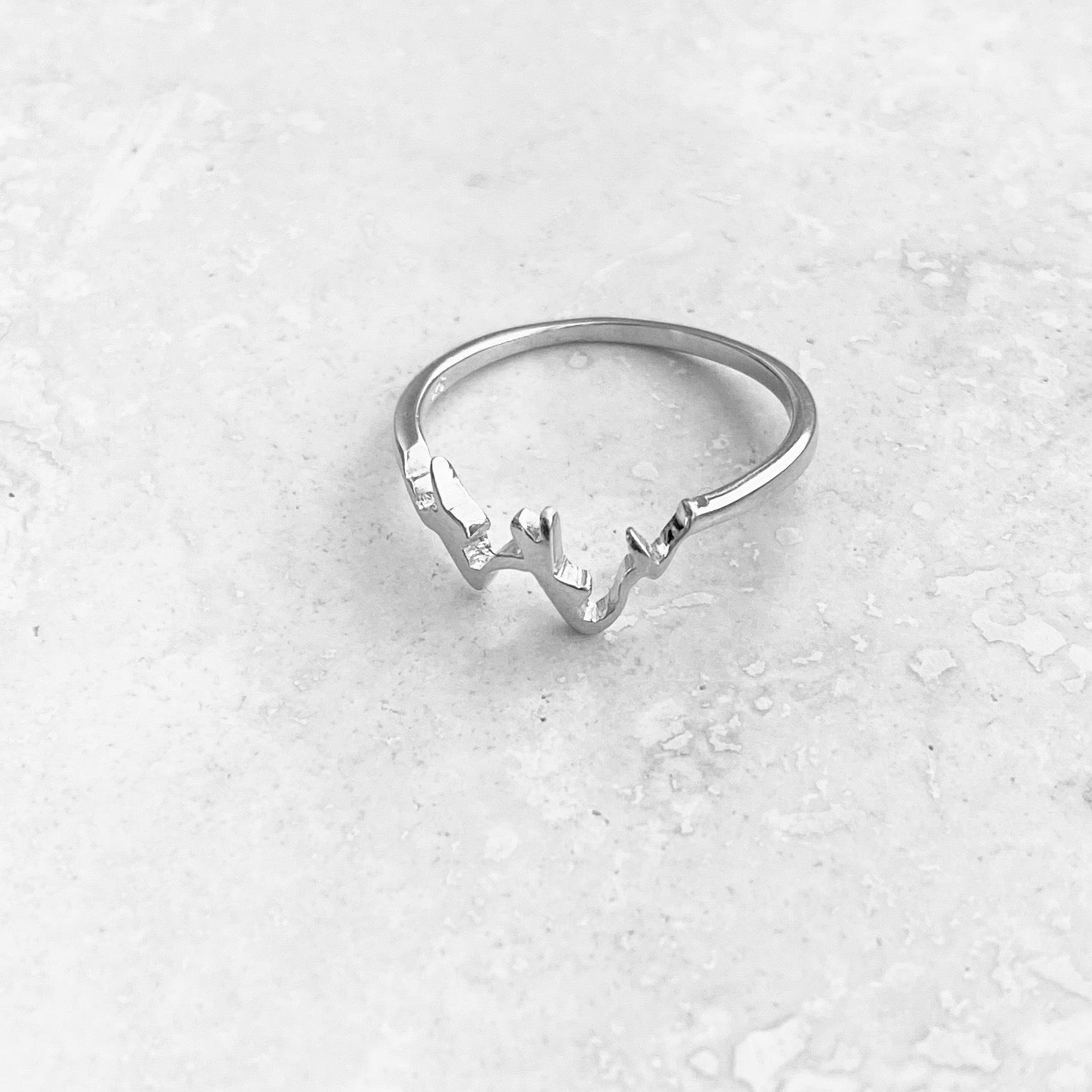 Sterling Silver Small Delicate Mountain Ring, Dainty Desert Hiking Nature Silver Rings