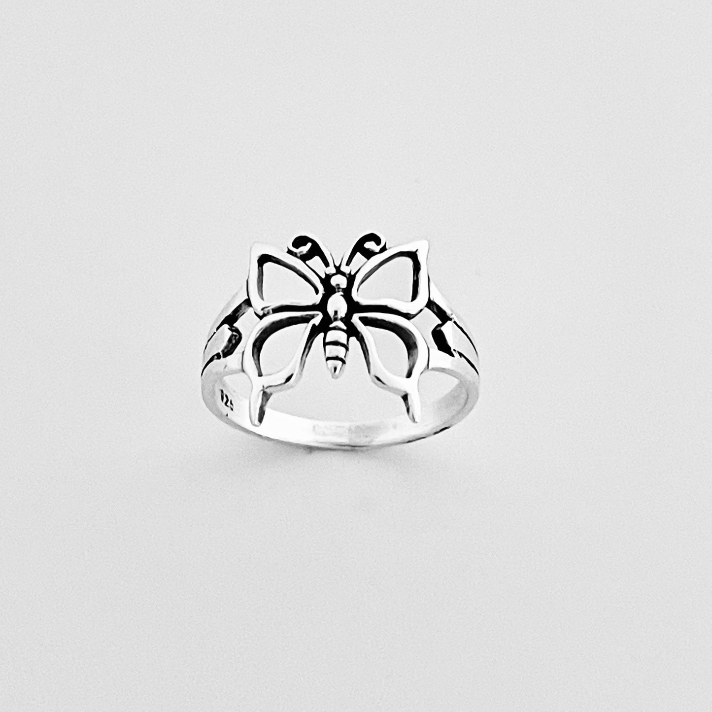 Sterling Silver Large Butterfly Ring, Caterpillar Silver Rings, Spirit Bug Ring