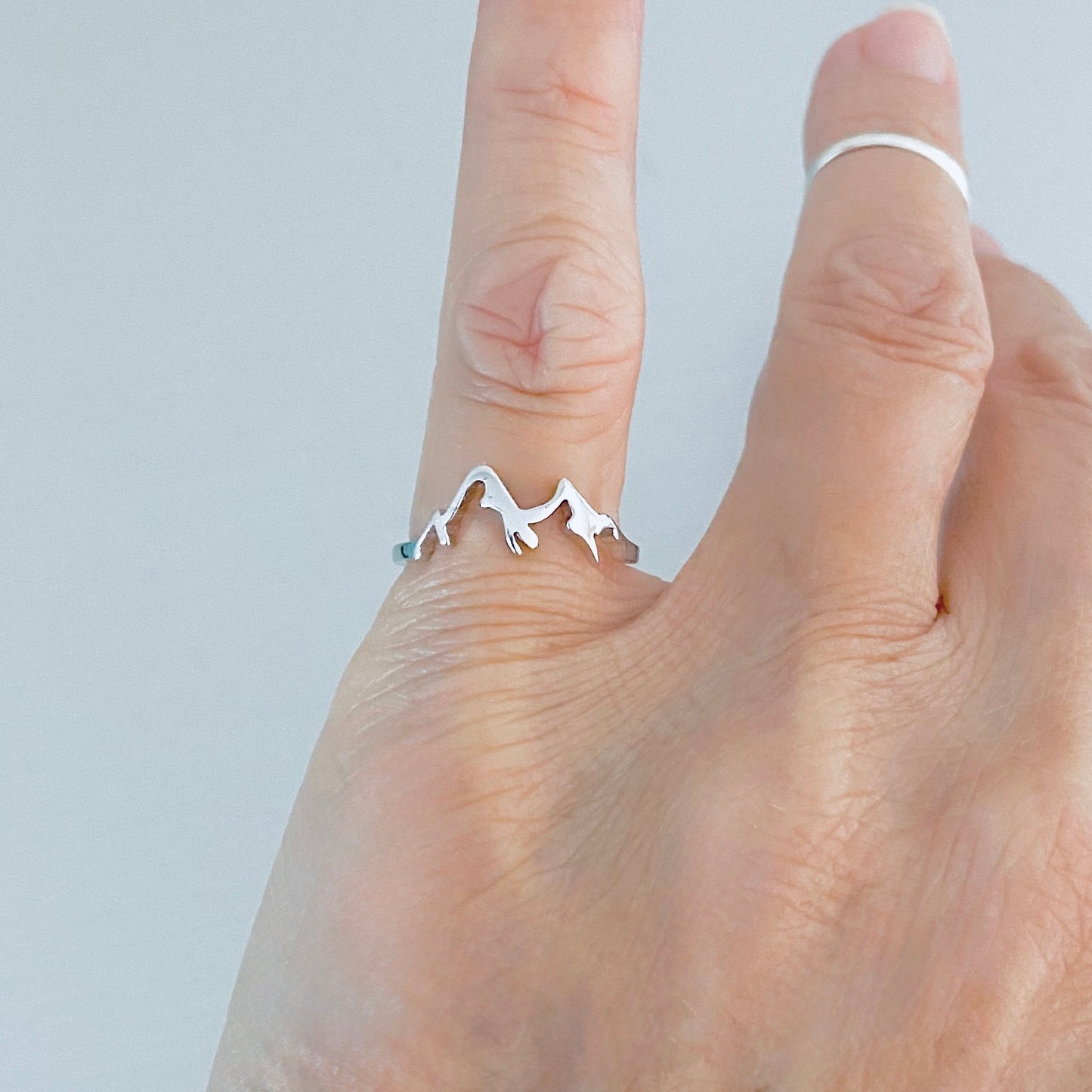 Sterling Silver Small Delicate Mountain Ring, Dainty Desert Hiking Nature Silver Rings