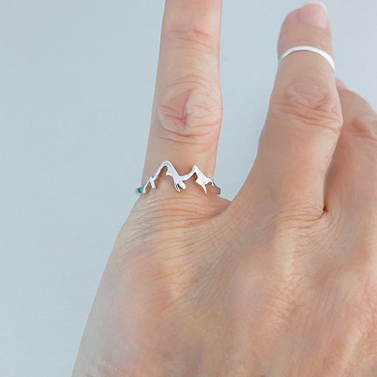 Sterling Silver Small Delicate Mountain Ring, Dainty Desert Hiking Nature Silver Rings