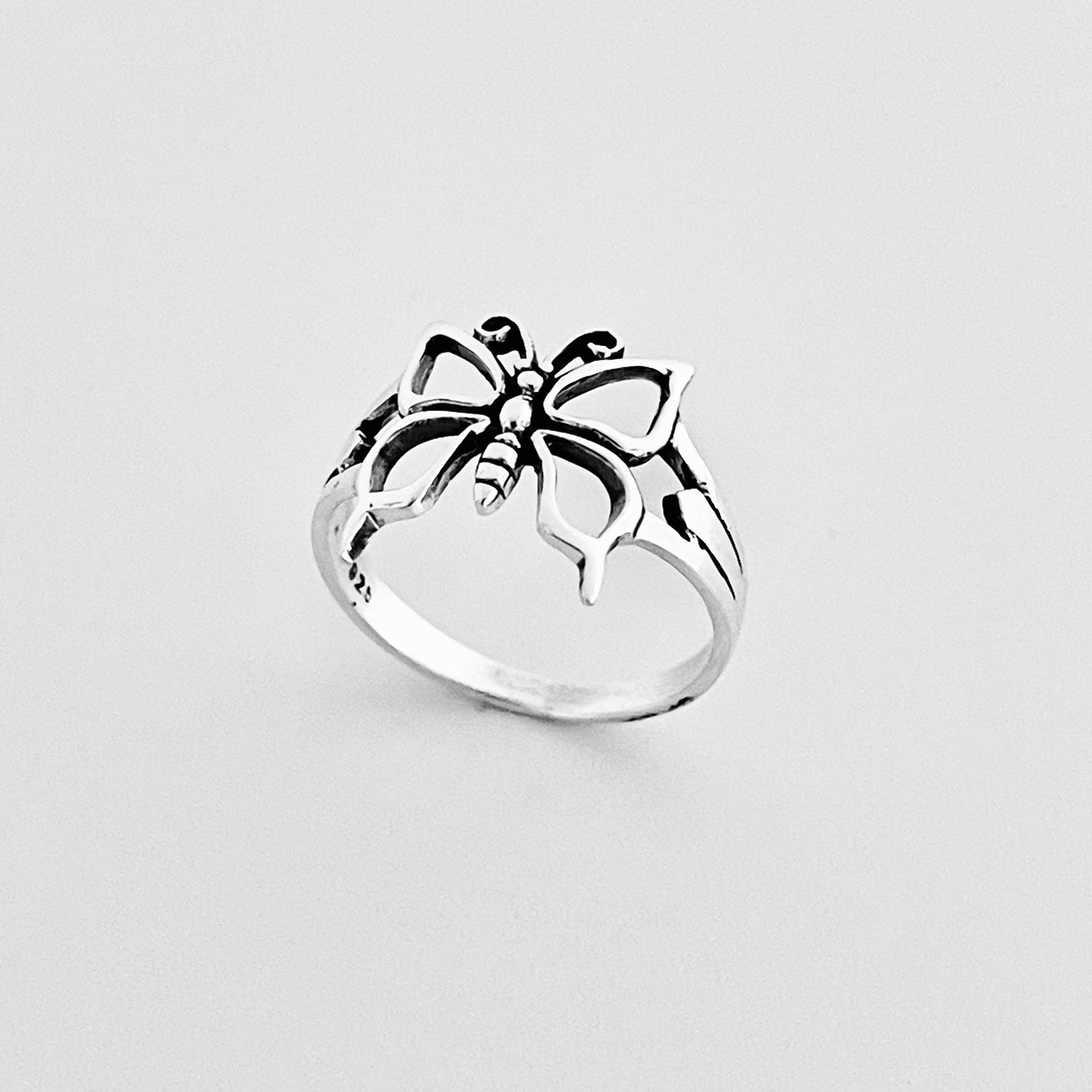 Sterling Silver Large Butterfly Ring, Caterpillar Silver Rings, Spirit Bug Ring