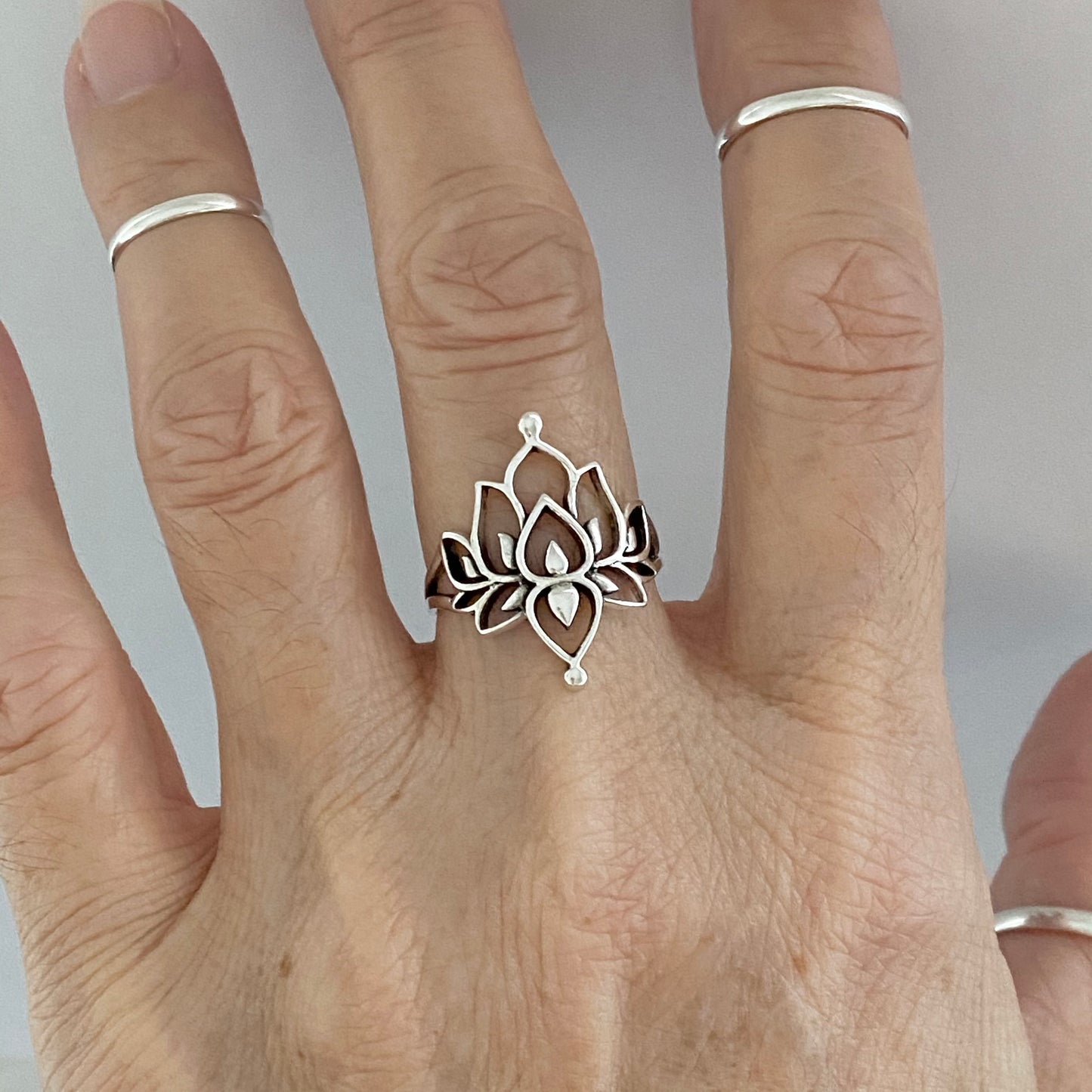 Sterling Silver Thin Double Lotus Ring, Purity Rings, Silver Spirit Ring