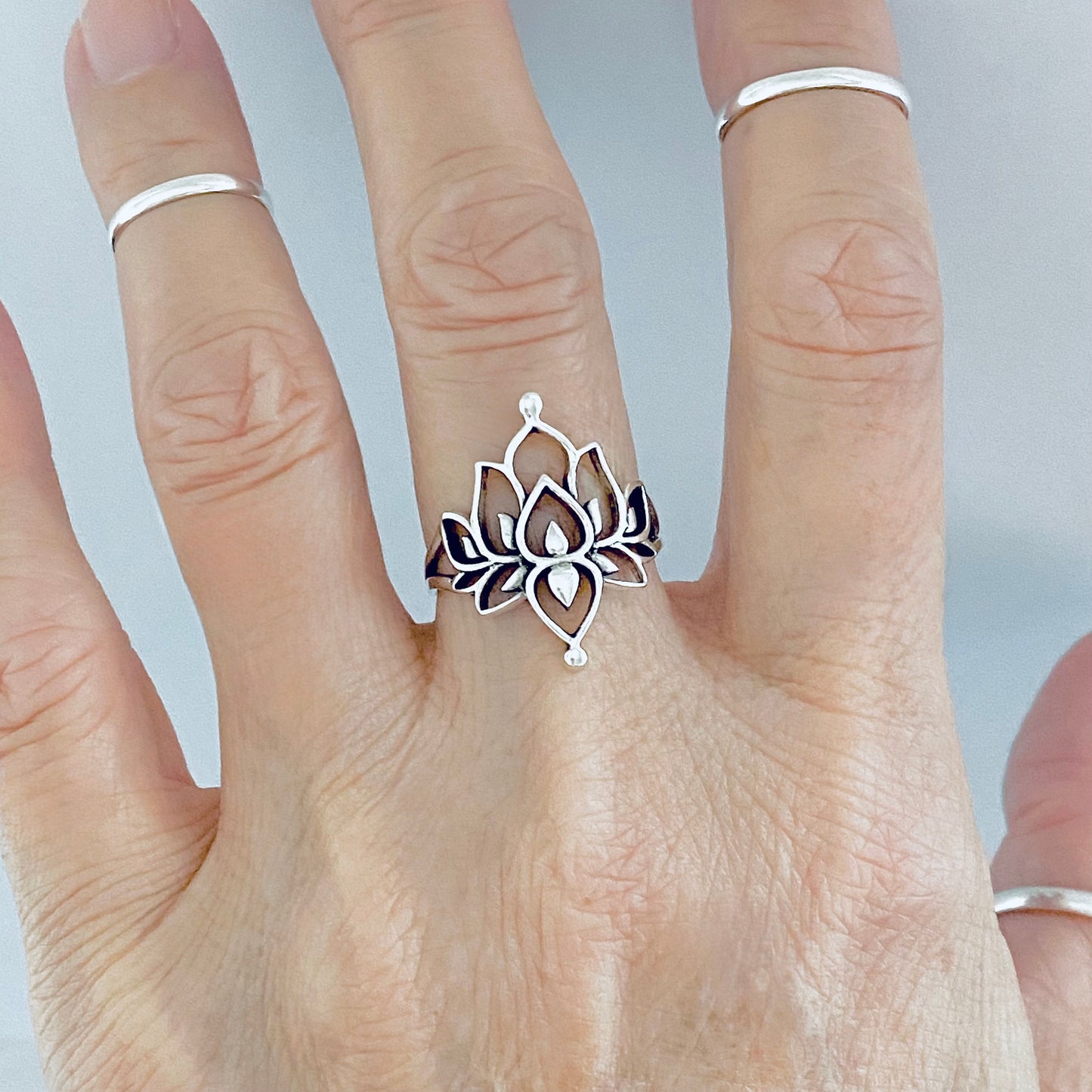 Sterling Silver Statement Mandala Lotus Ring, Purity Jewelry, Spirit Flowers, Floral Rings