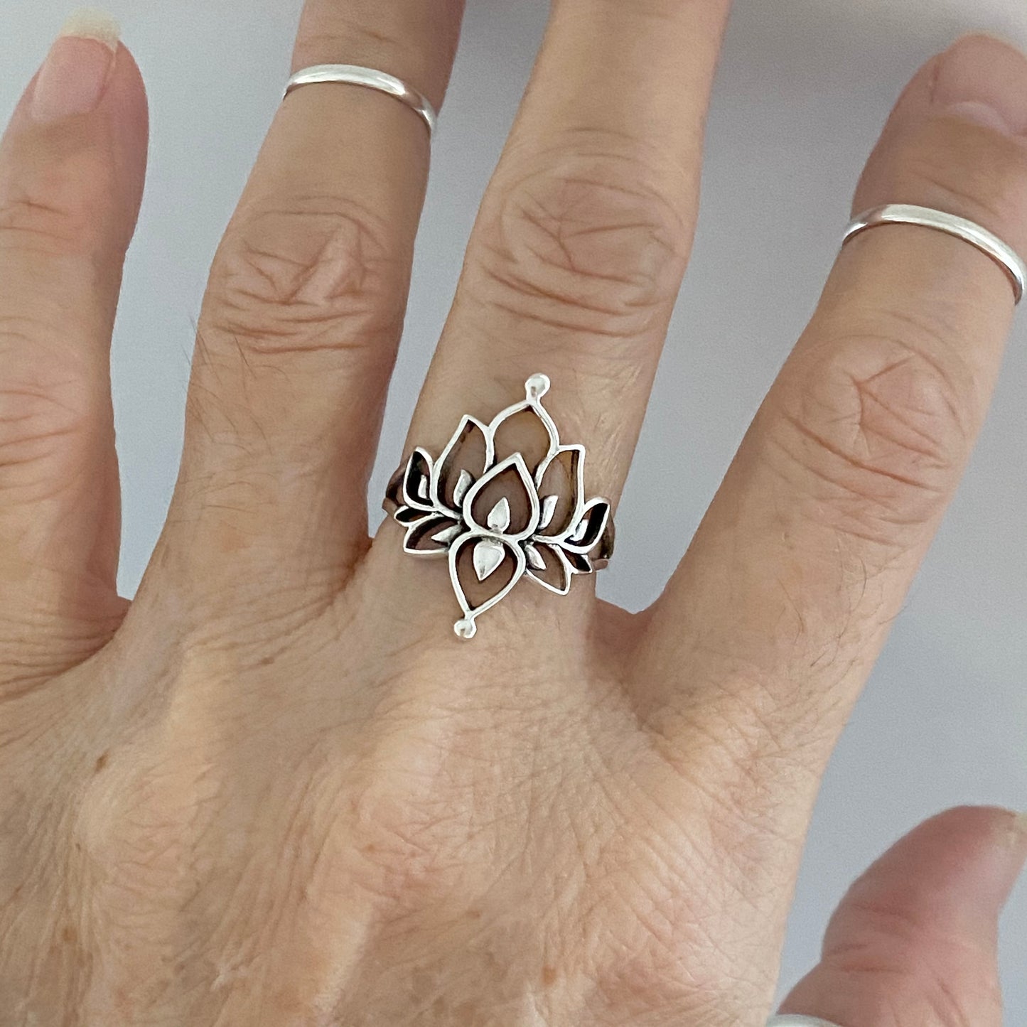 Sterling Silver Thin Double Lotus Ring, Purity Rings, Silver Spirit Ring