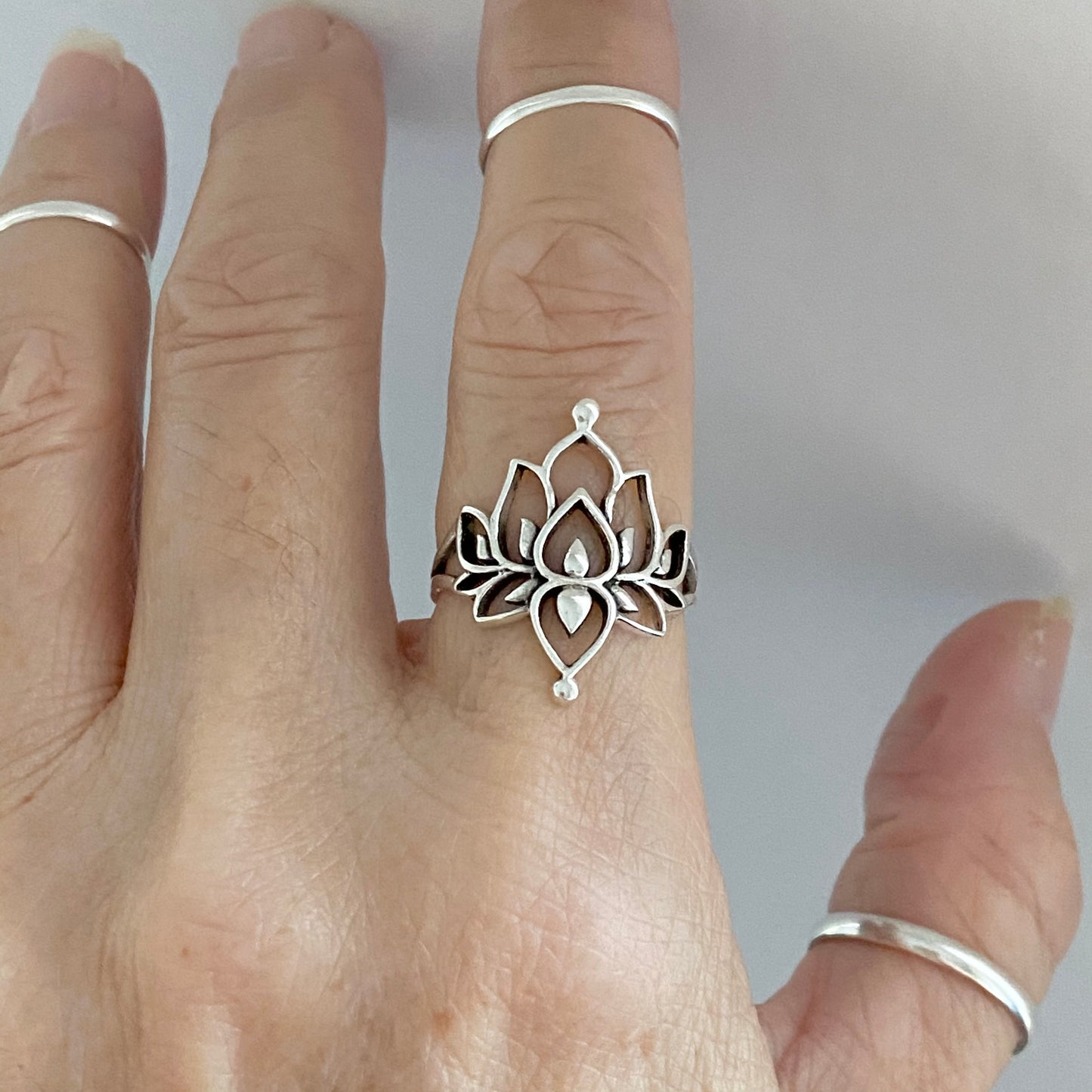 Sterling Silver Thin Double Lotus Ring, Purity Rings, Silver Spirit Ring