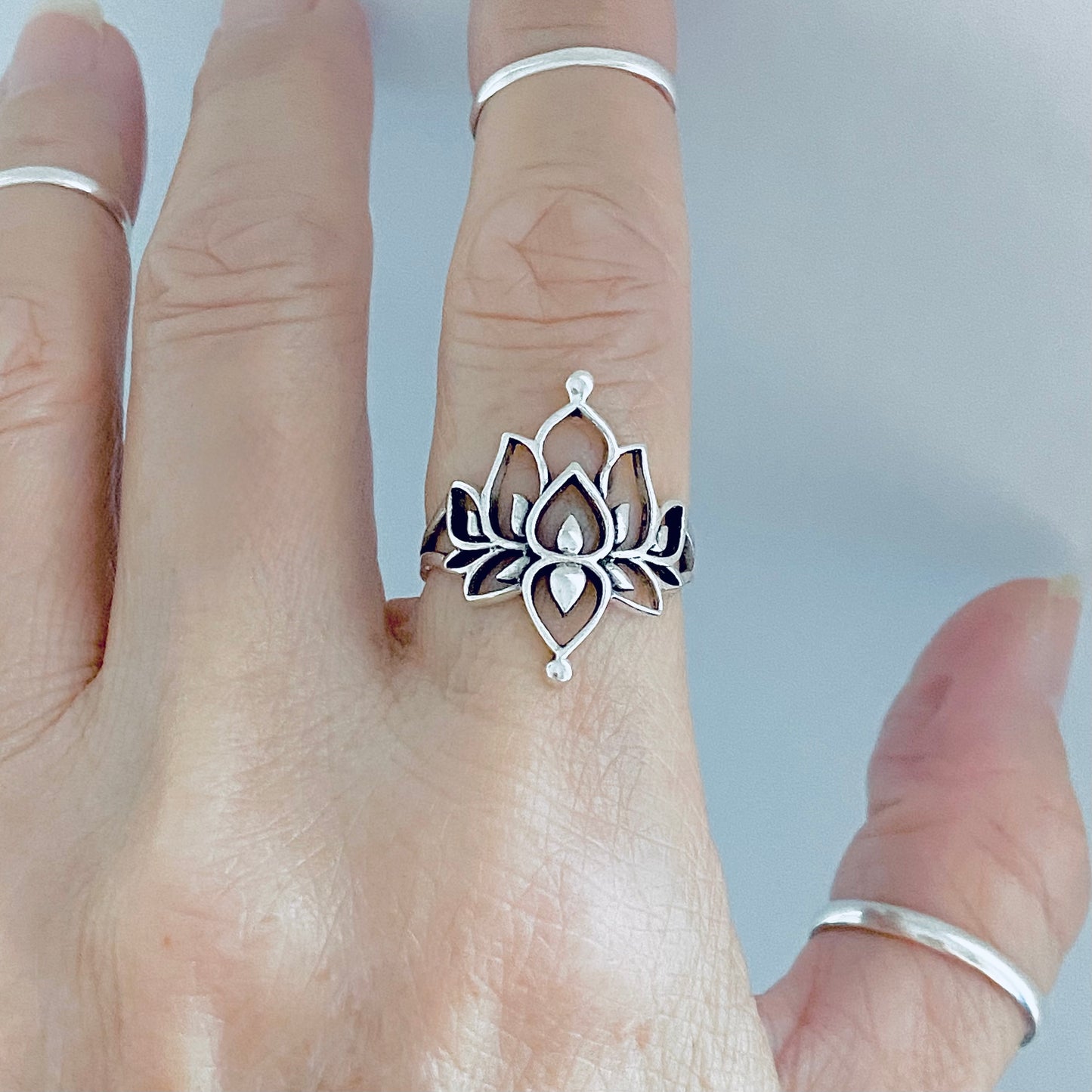 Sterling Silver Statement Mandala Lotus Ring, Purity Jewelry, Spirit Flowers, Floral Rings