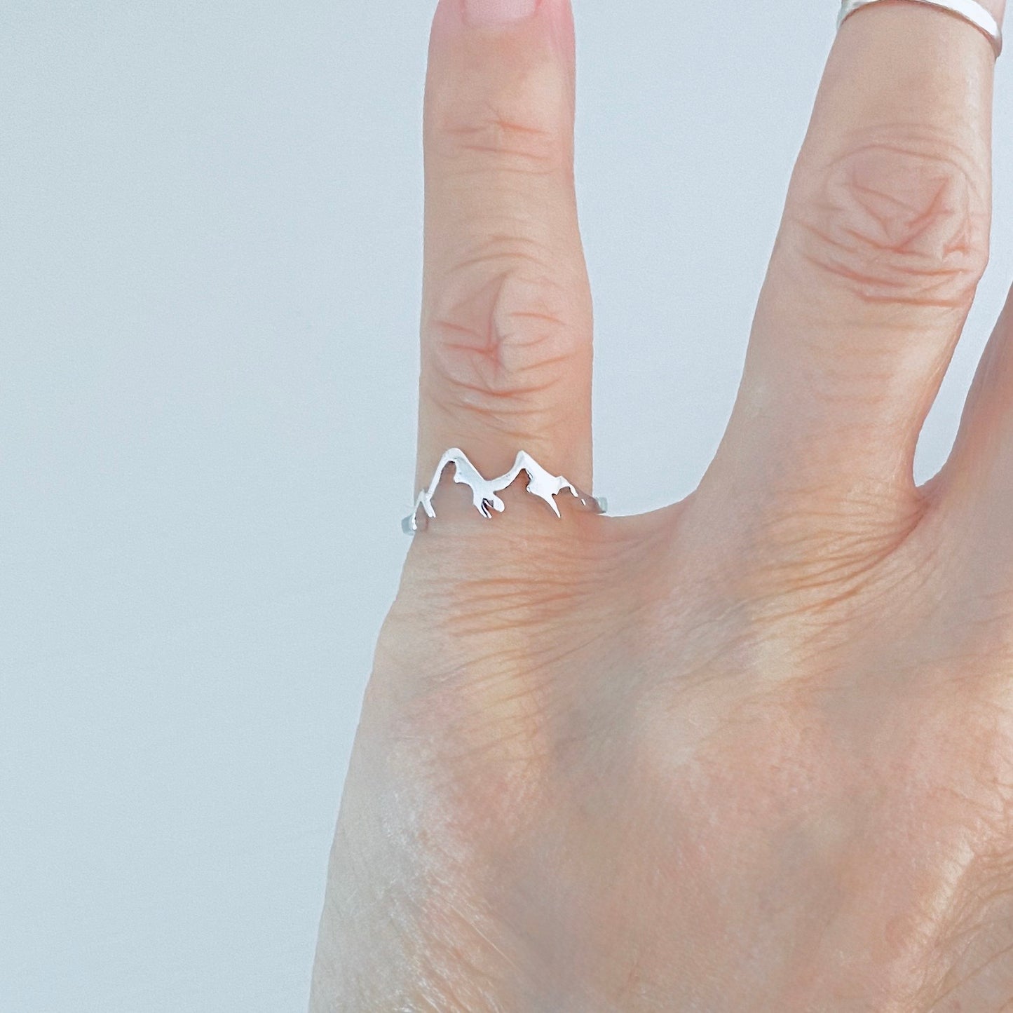 Sterling Silver Small Delicate Mountain Ring, Dainty Desert Hiking Nature Silver Rings