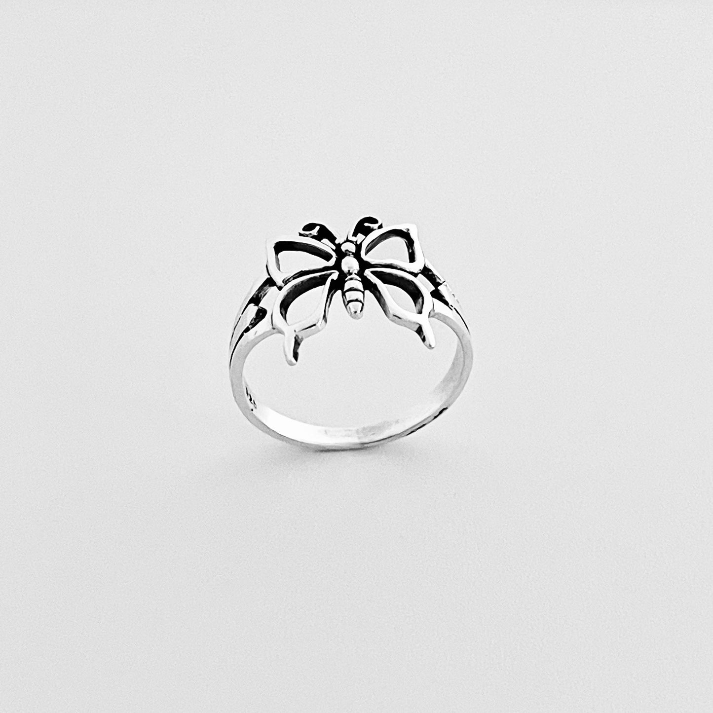 Sterling Silver Large Thin Butterfly Ring – Spirit Bug Nature Statement Silver Rings