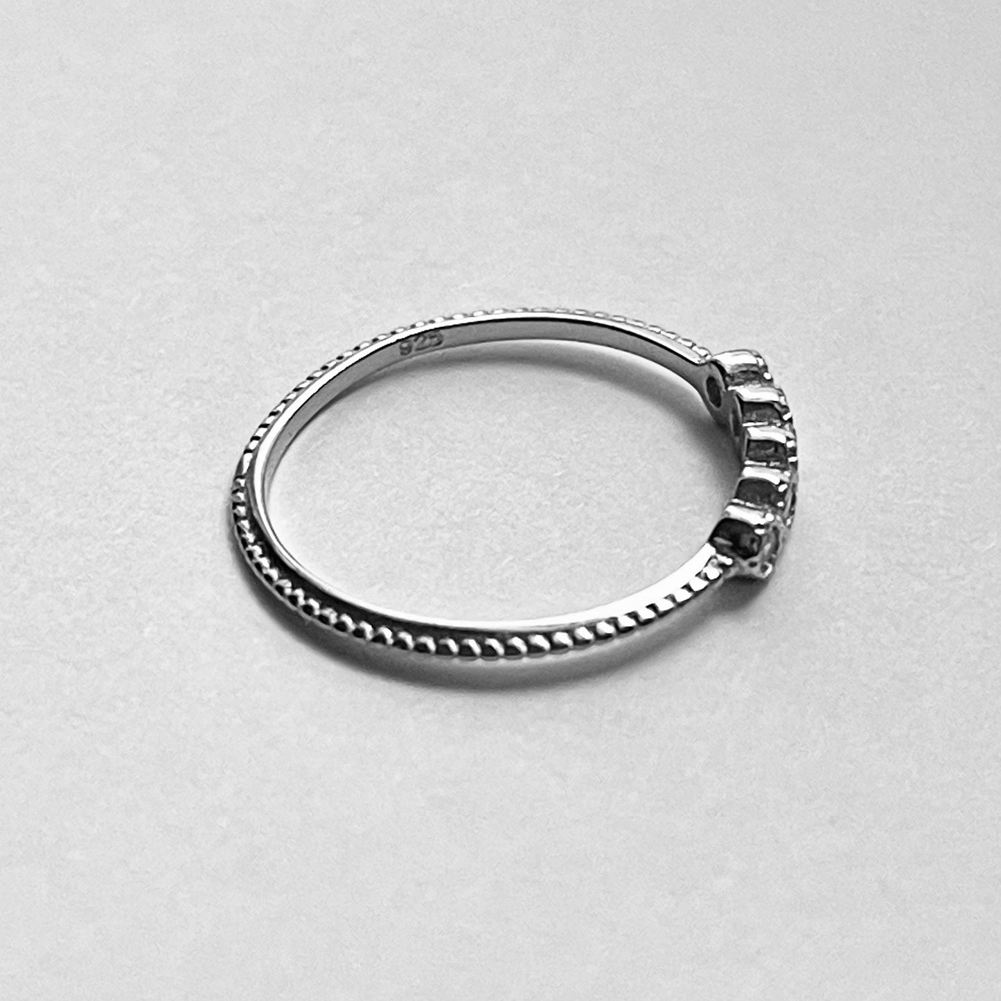 Sterling Silver 5 Little Small Round Clear CZ Ring, Minimalist Rings, Silver Band