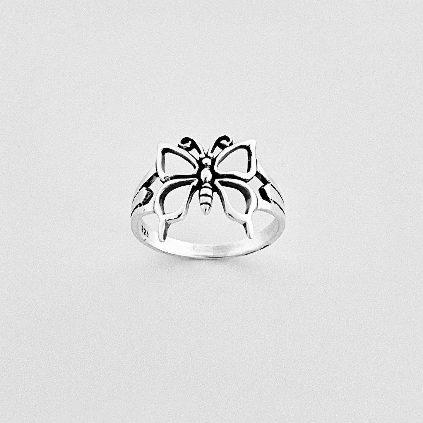 Sterling Silver Large Thin Butterfly Ring – Spirit Bug Nature Statement Silver Rings