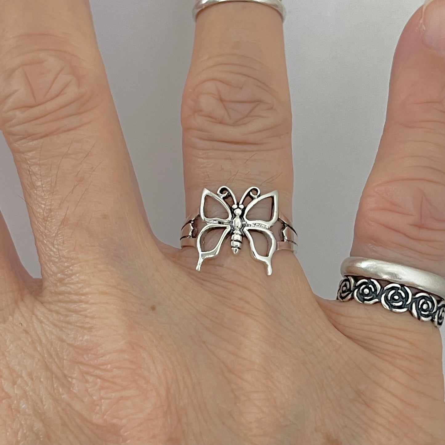 Sterling Silver Large Butterfly Ring, Caterpillar Silver Rings, Spirit Bug Ring