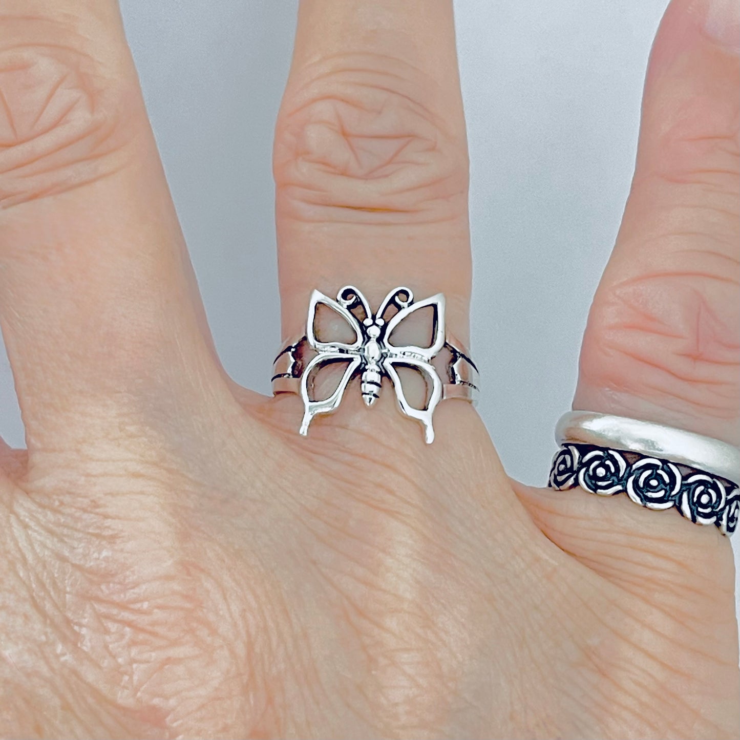 Sterling Silver Large Thin Butterfly Ring – Spirit Bug Nature Statement Silver Rings