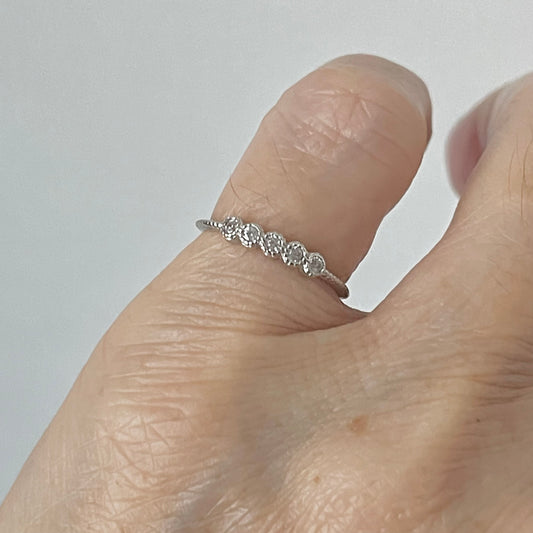 Sterling Silver 5 Little Small Round Clear CZ Ring, Minimalist Rings, Silver Band