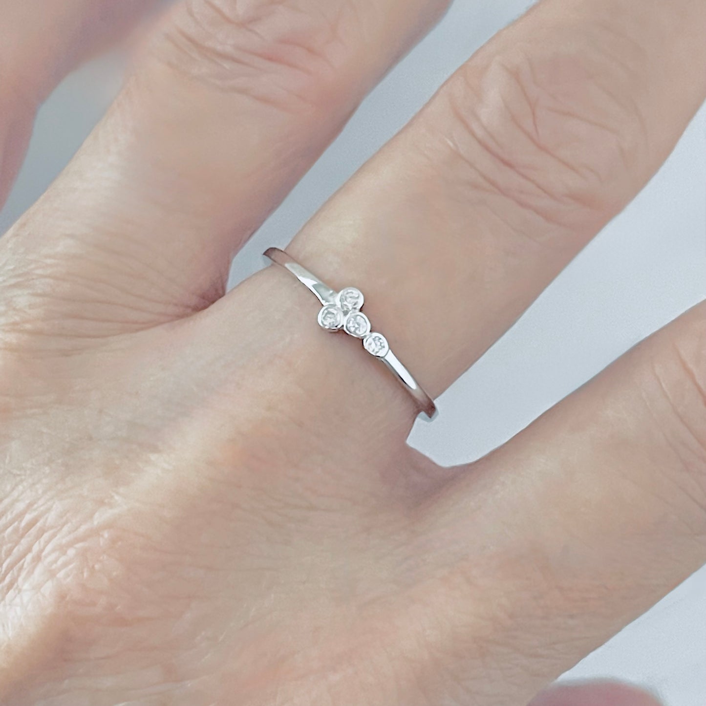 925 Sterling Silver 4 Little CZ Stone Ring | Dainty Stackable Silver Rings