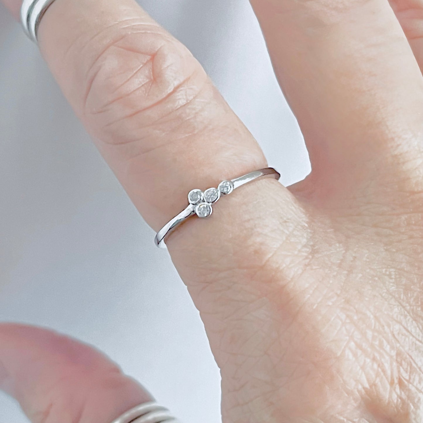 925 Sterling Silver 4 Little CZ Stone Ring | Dainty Stackable Silver Rings