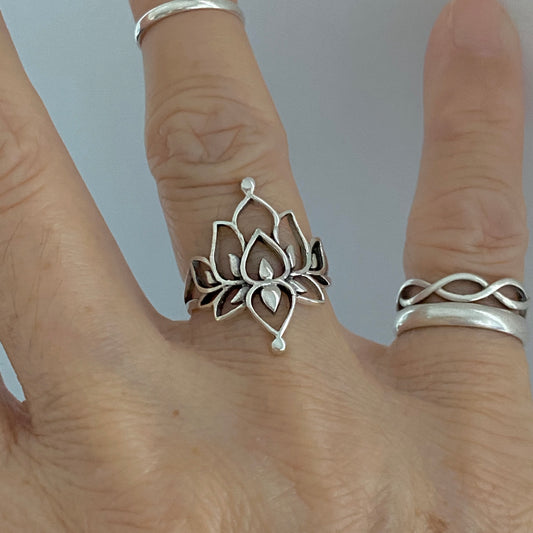 Sterling Silver Thin Double Lotus Ring, Purity Rings, Silver Spirit Ring