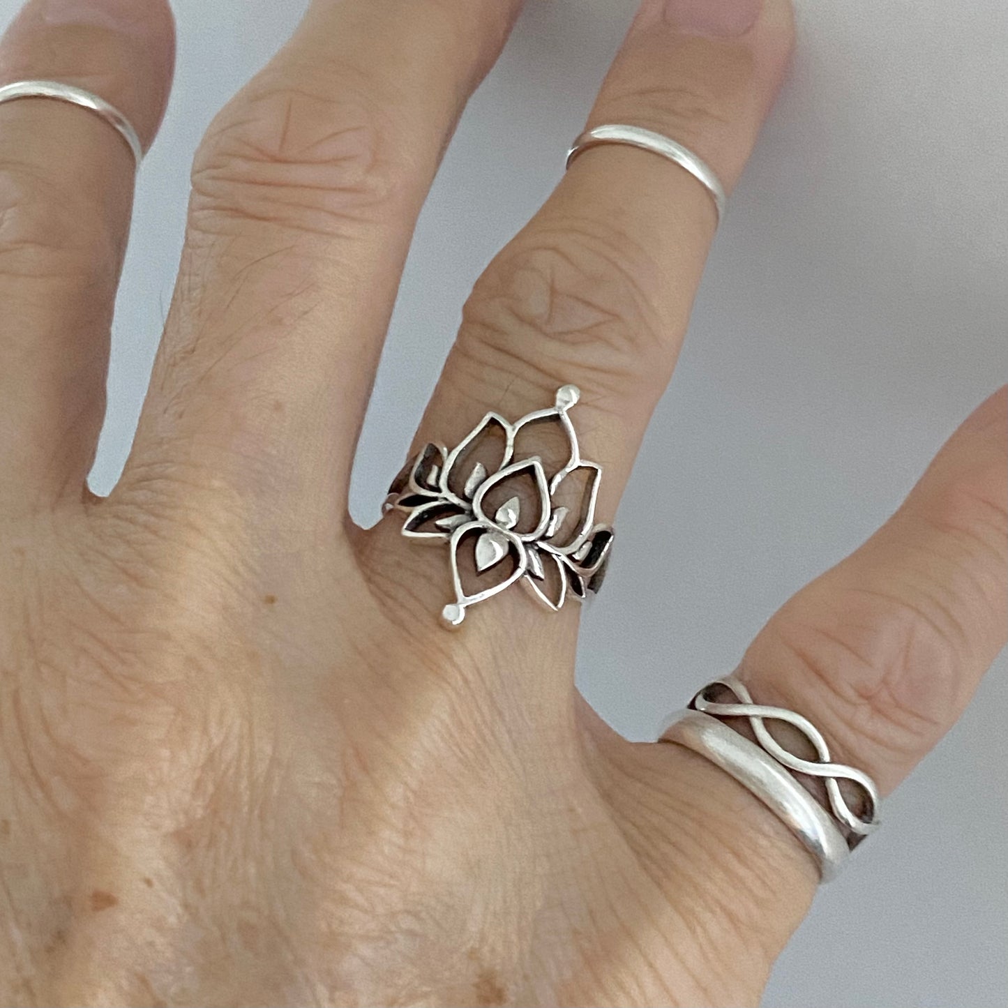 Sterling Silver Thin Double Lotus Ring, Purity Rings, Silver Spirit Ring