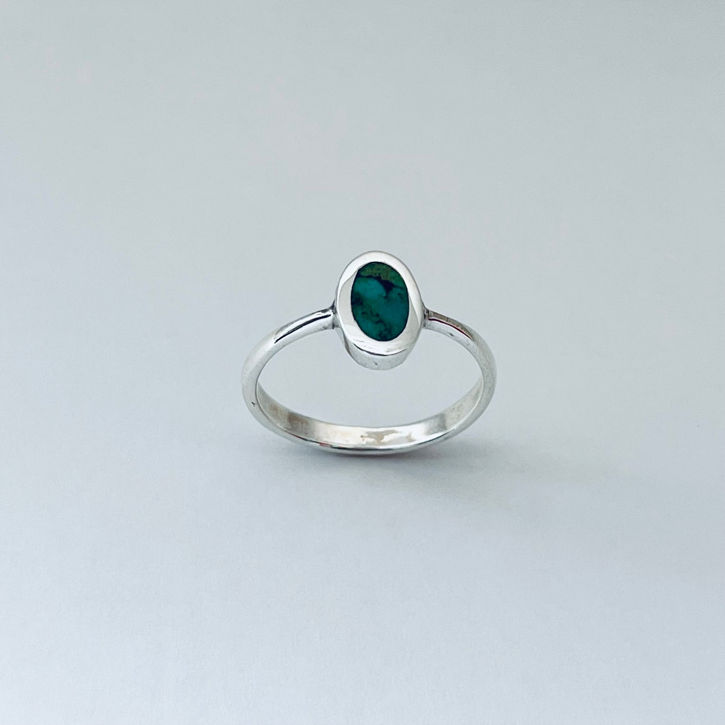 Sterling Silver Small Simple Oval Genuine Turquoise Ring, Minimalist Silver Stone Rings