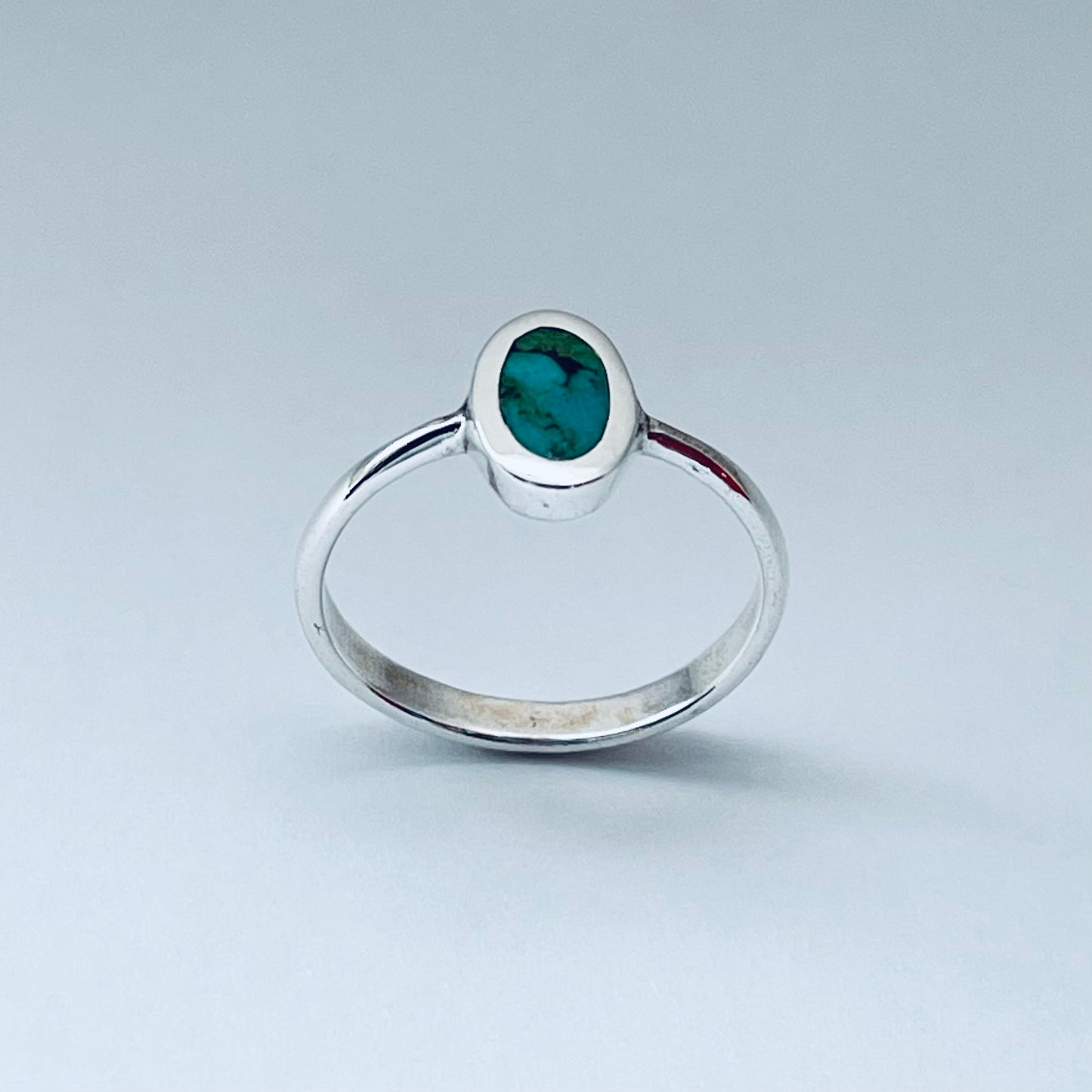 Sterling Silver Small Simple Oval Genuine Turquoise Ring, Minimalist Silver Stone Rings