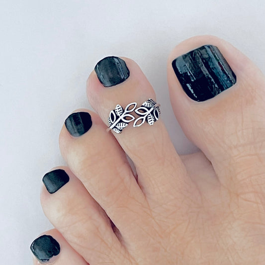 Sterling Silver Alternating Leaves Toe Ring, Tree of Life Silver Leaf Rings