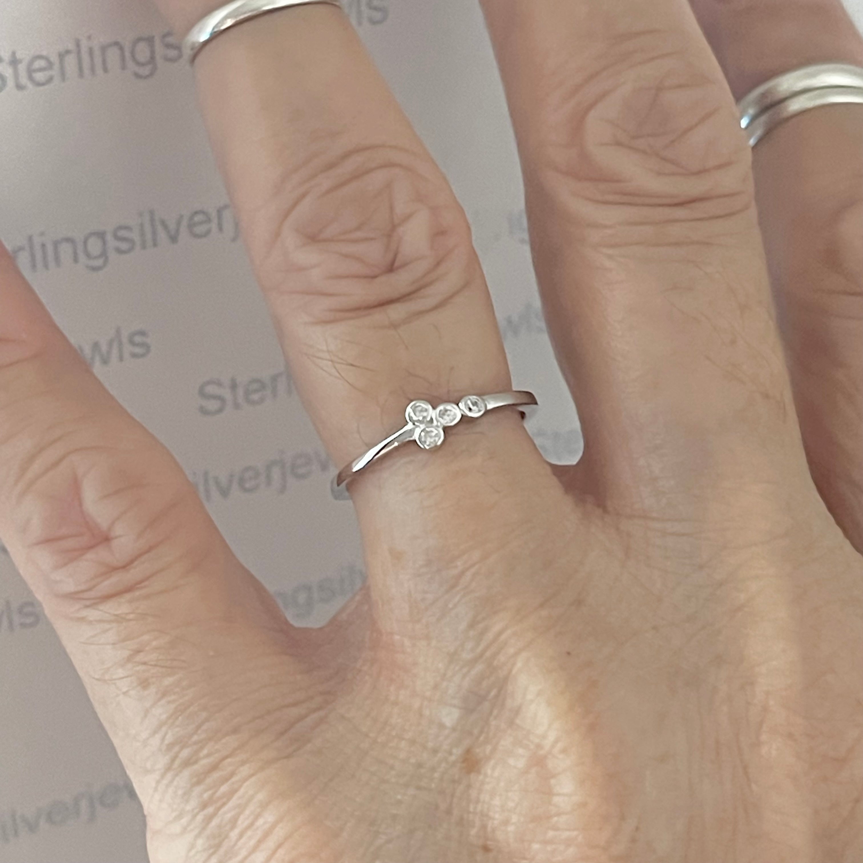 Sterling Silver 4 Little Small Round Clear CZ Ring Minimalist Rings Silver Ring 2